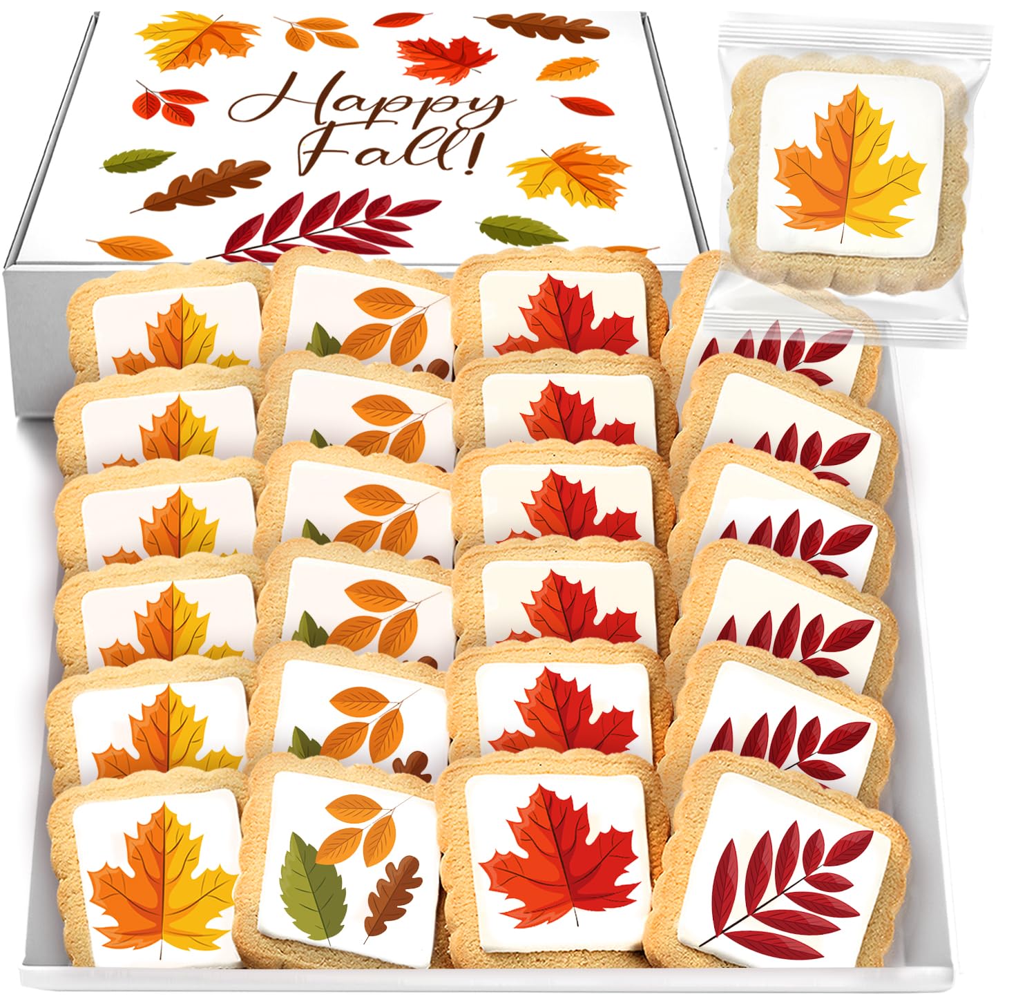 Cookies Individually Wrapped Fall Leaves themed Theme Party Favors 24 Pack Bulk for Kids Birthday Party Sugar Cookie (Fall)