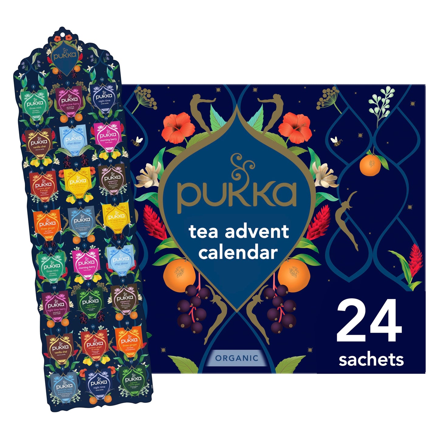 Pukka 2025 Advent Calendar Organic Tea Sampler, S Of 24 Delightful Black & Green Tea Infusions, Christmas Gift Idea For Tea Lovers, 100% Organic