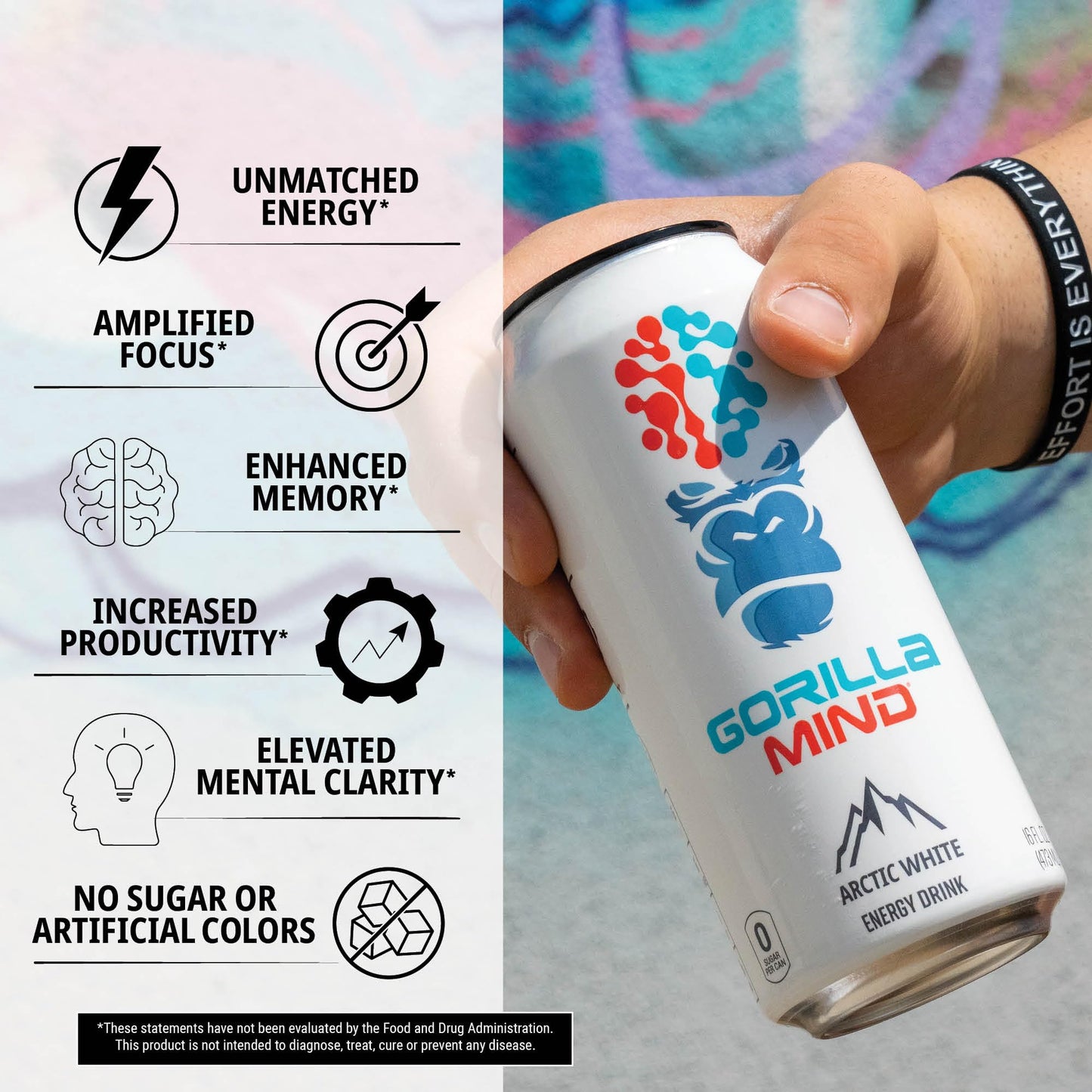 Gorilla Mind Energy Drink - 200mg Caffeine, N-Acetyl-L-Tyrosine, Alpha-GPC, 0 Sugar - 16oz, 12-Pack (Orange Rush