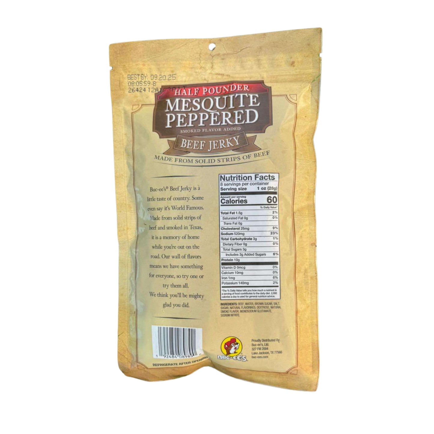 Buc-ees Mesquite Peppered Beef Jerky - Premium Handcrafted Snack - 8 oz - Savory and Smoky Flavor - Made in Texas