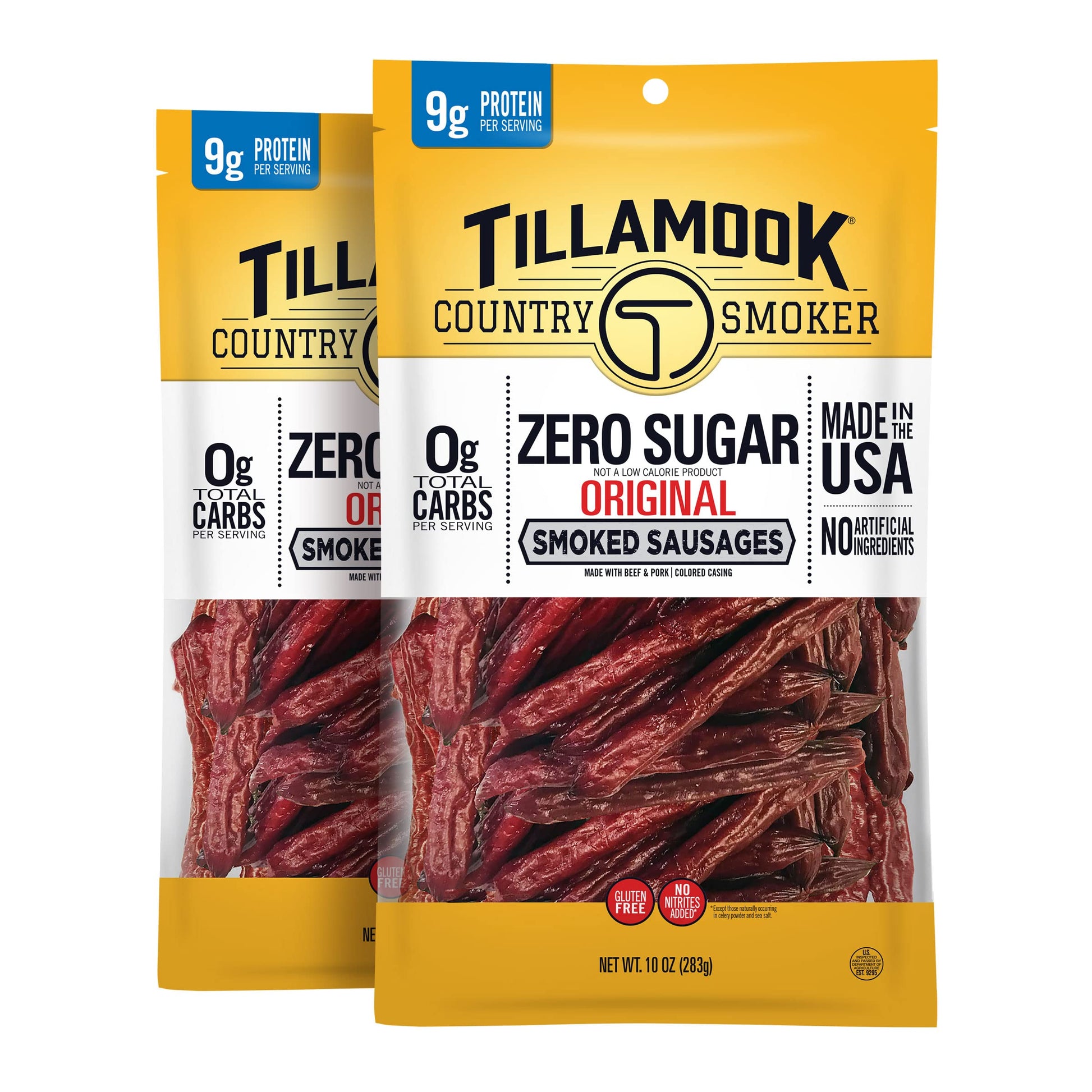 TILLAMOOK COUNTRY SMOKER Zero Sugar Original Smoked Sausages, Keto Friendly, 10 Ounce Pack of 2