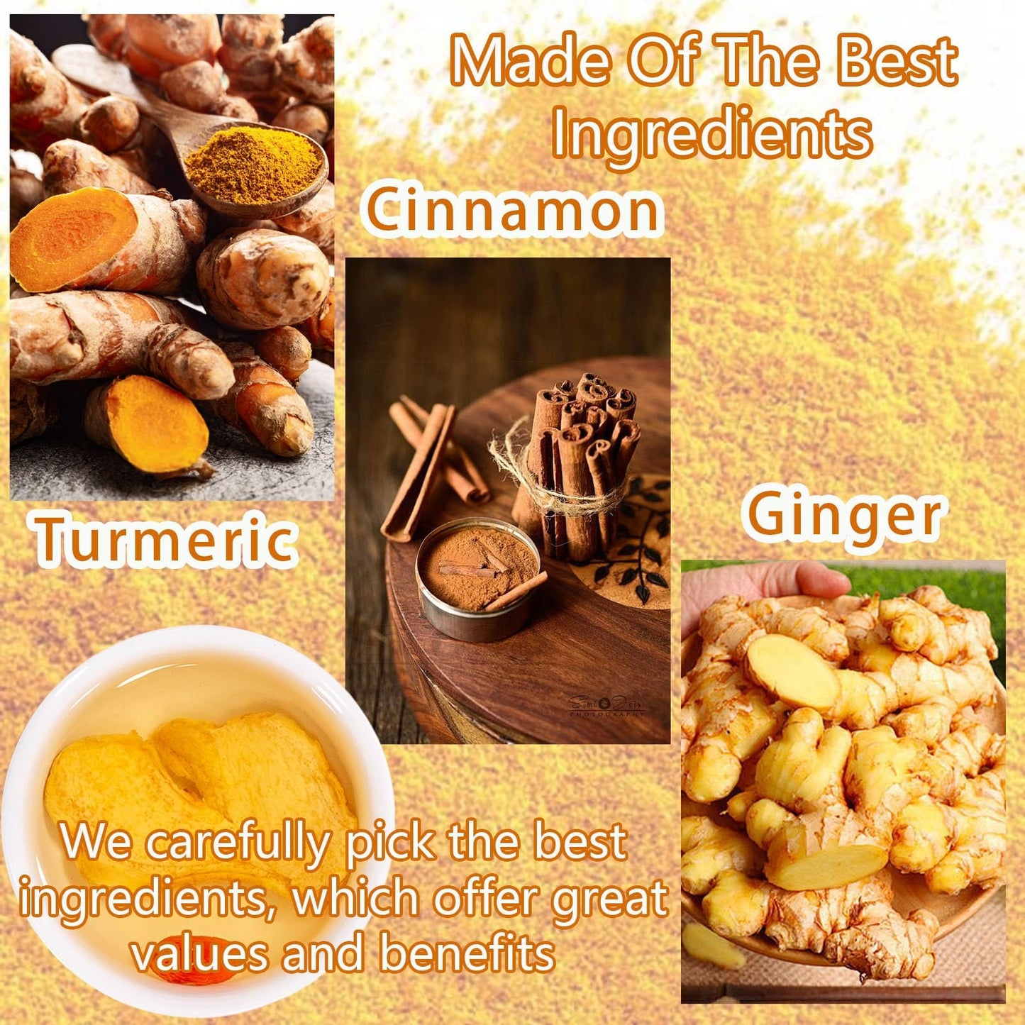 Wanciment Turmeric and Ginger Powder Tea Bags - 60 Count, 3 in 1 Blend, 100% Natural, Caffeine Free, Improve Digestion and Support Wellness
