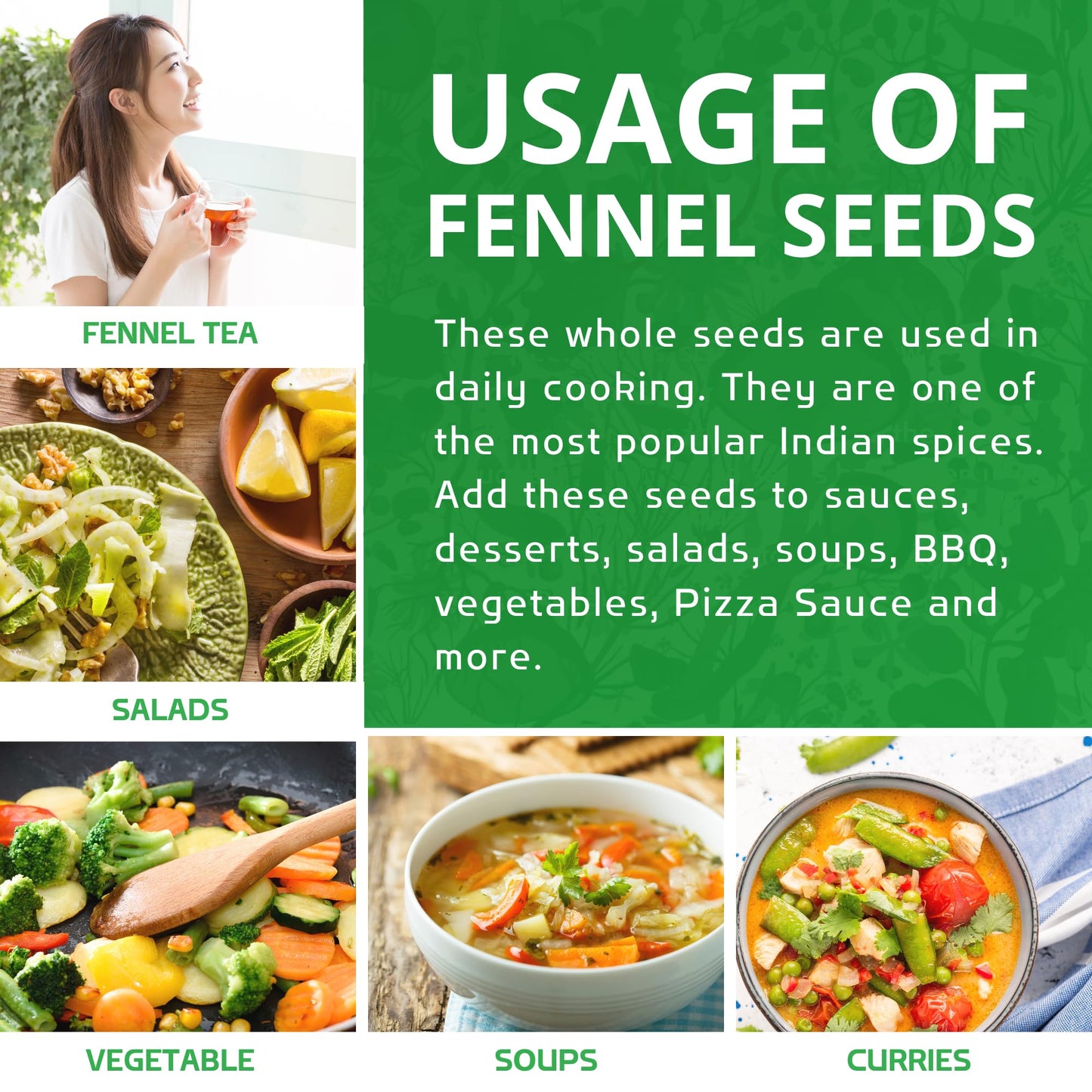 Jiva Organics Fennel Seeds - Non-GMO, Vegan, Resealable Bag - 7 Oz - Product of India