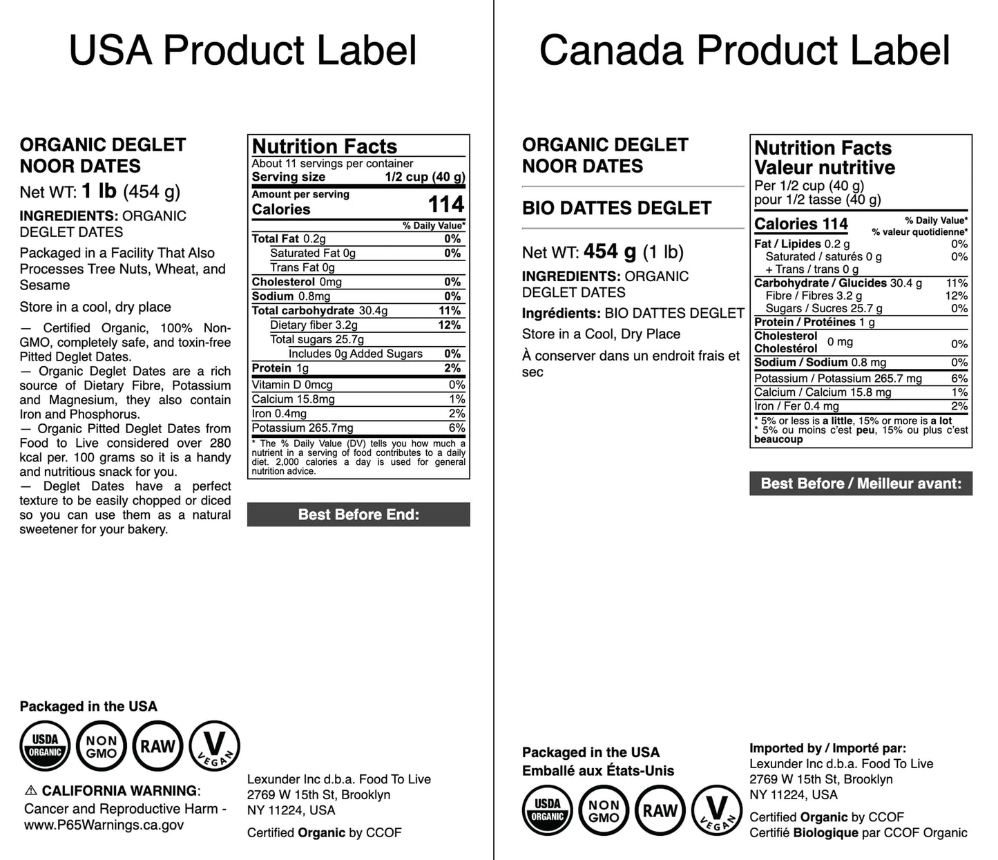 Food to Live Organic Deglet Noor Dates, 1 Pound - Pitted, Non-GMO, Soft & Juicy, Unsulfured, Raw, Dried Fruit, No Sugar Added, V