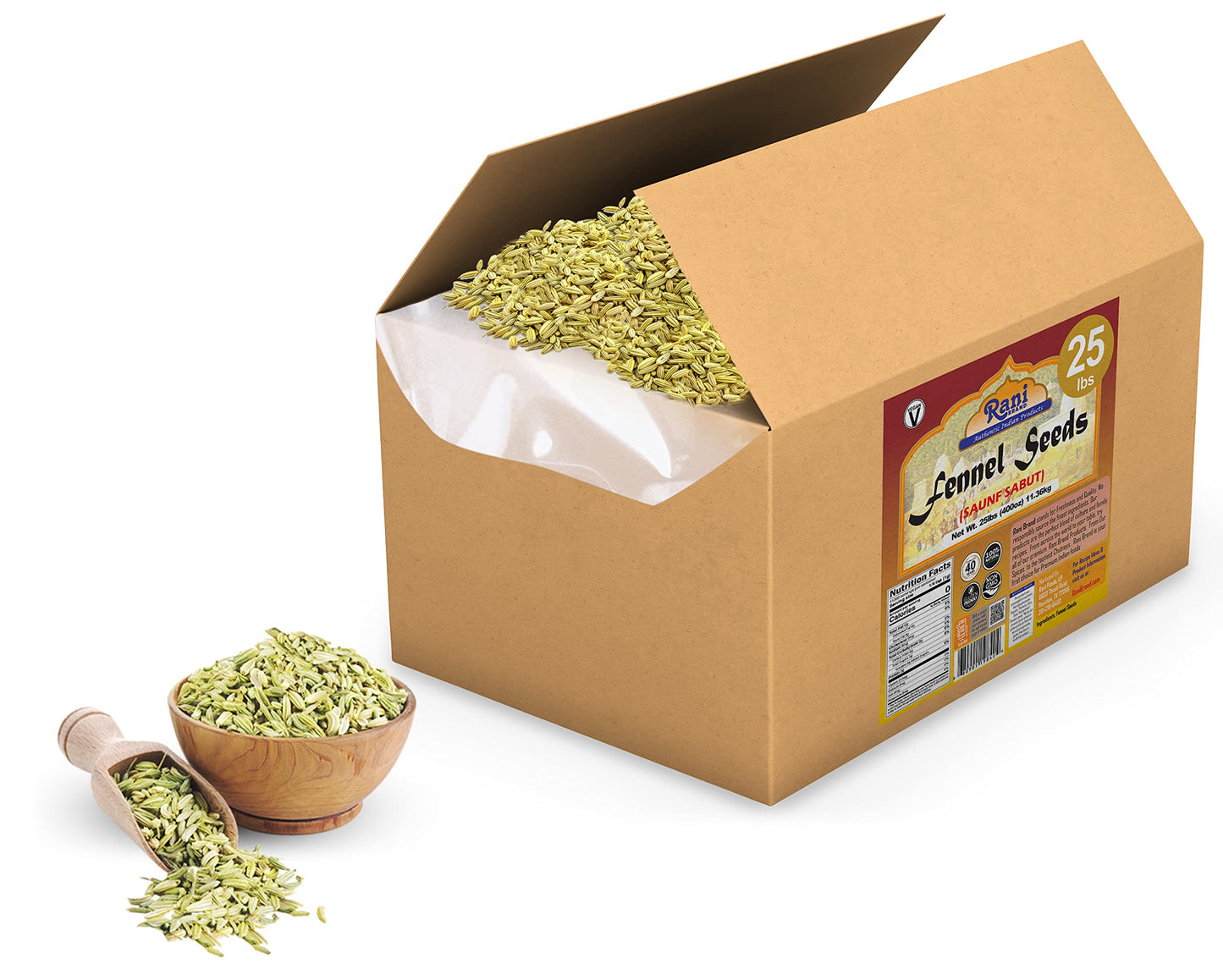 Rani Fennel Seeds (Saunf Sabut) Whole Spice 400Oz (25Lbs) 1136Kg Bulk Box All Natural Gluten Friendly Non-Gmo Vegan Indian Origi