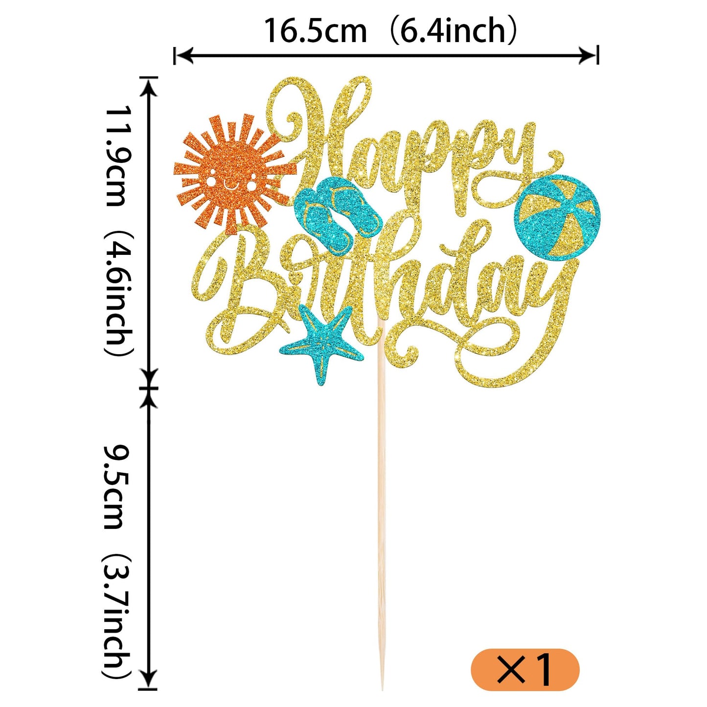 Rssta i Summer Beach Cake Topper - Slippers, Sun, Umbrella, Starfish, Gold, Hawaiian Theme, Birthday Party Decorations