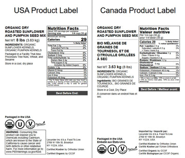 Food to Live Organic Dry Roasted Sunflower and Pumpkin Seed Mix, 8 Pounds - Oven Roasted, No Oil added, Healthy, Natural Snack,