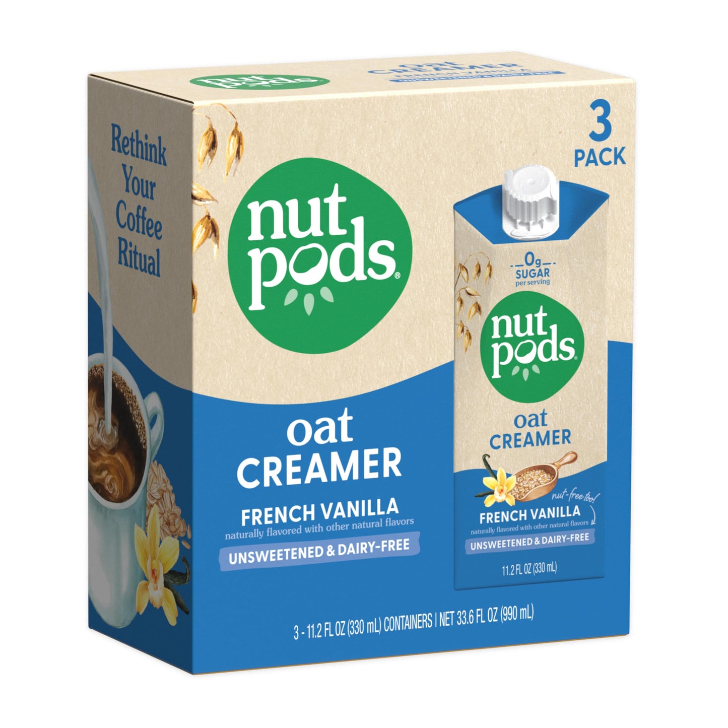 nutpods Oat Milk Creamer, Unsweetened French Vanilla, Non-Dairy, Vegan, Gluten-Free, 11.2 Fl Oz (Pack of 3)