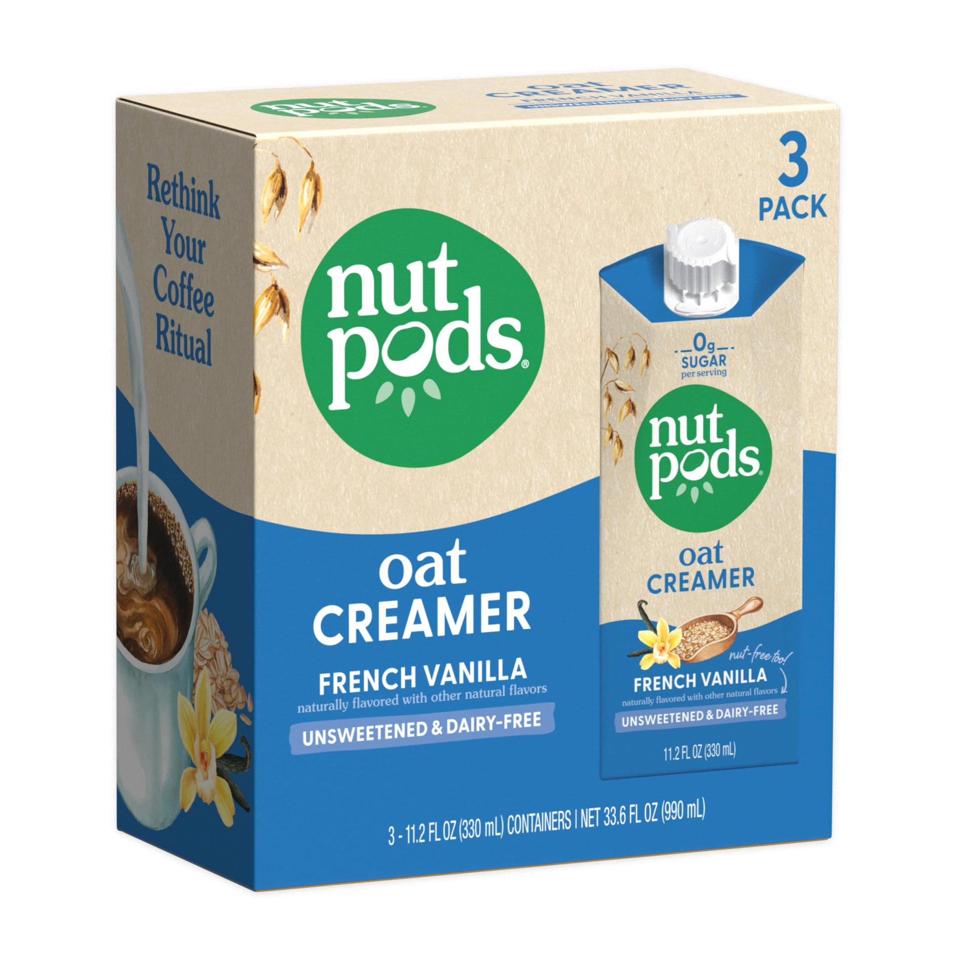 nutpods Oat Milk Creamer, Unsweetened French Vanilla, Non-Dairy, Vegan, Gluten-Free, 11.2 Fl Oz (Pack of 3)