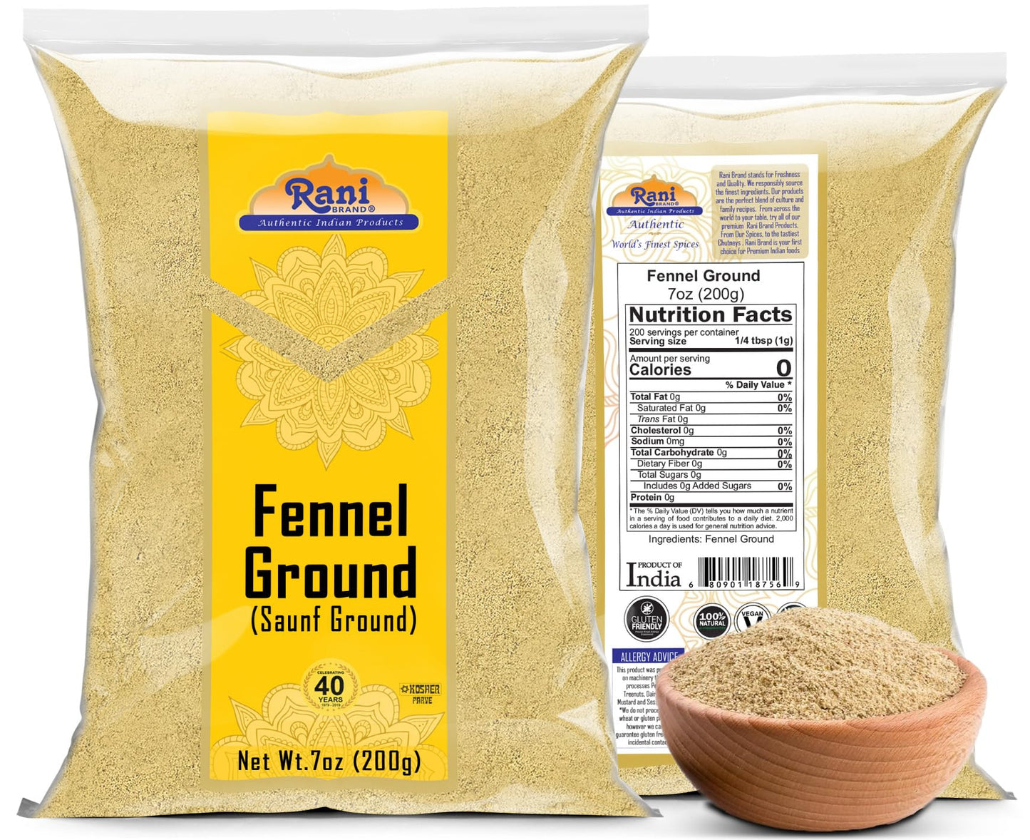 Rani Fennel Ground (Saunf) Powder Spice 7Oz (200G) ~ All Natural | Gluten Friendly | Non-Gmo | Kosher | Kosher | Vegan | Indian Origin