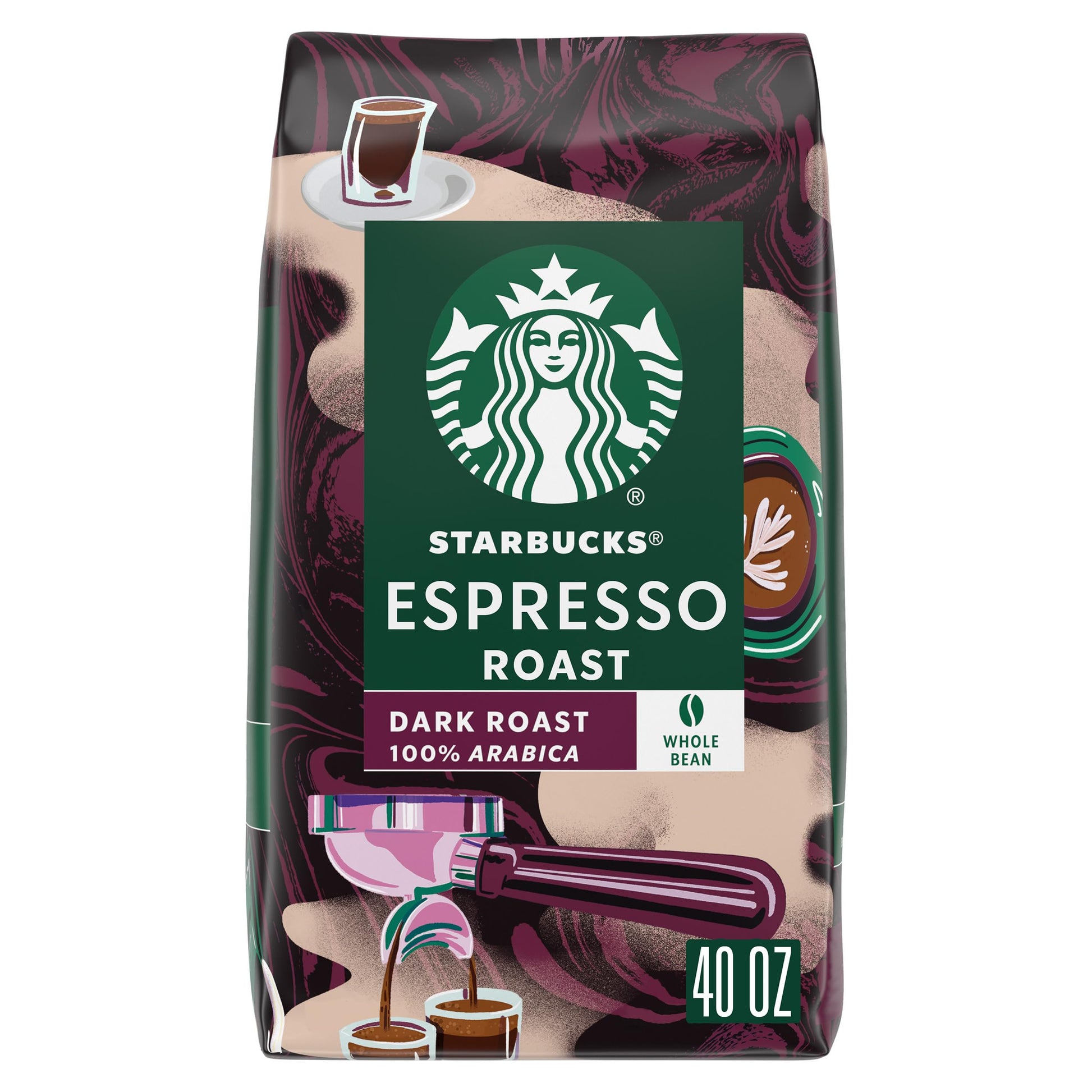 Starbucks Whole Bean Coffee, Dark Roast Coffee, Espresso Roast, 100% Arabica, 1 Bag (40 Oz)
