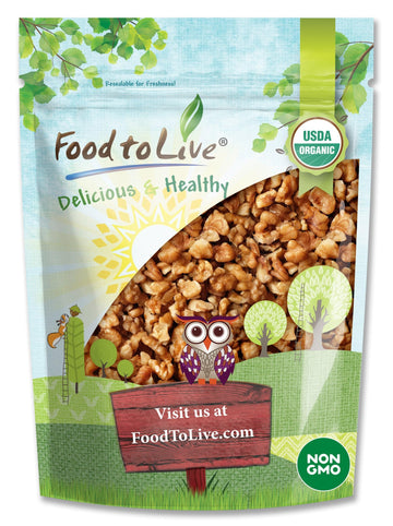 Food to Live Organic Walnut Pieces, Medium Size, Non-GMO, 1 Pound