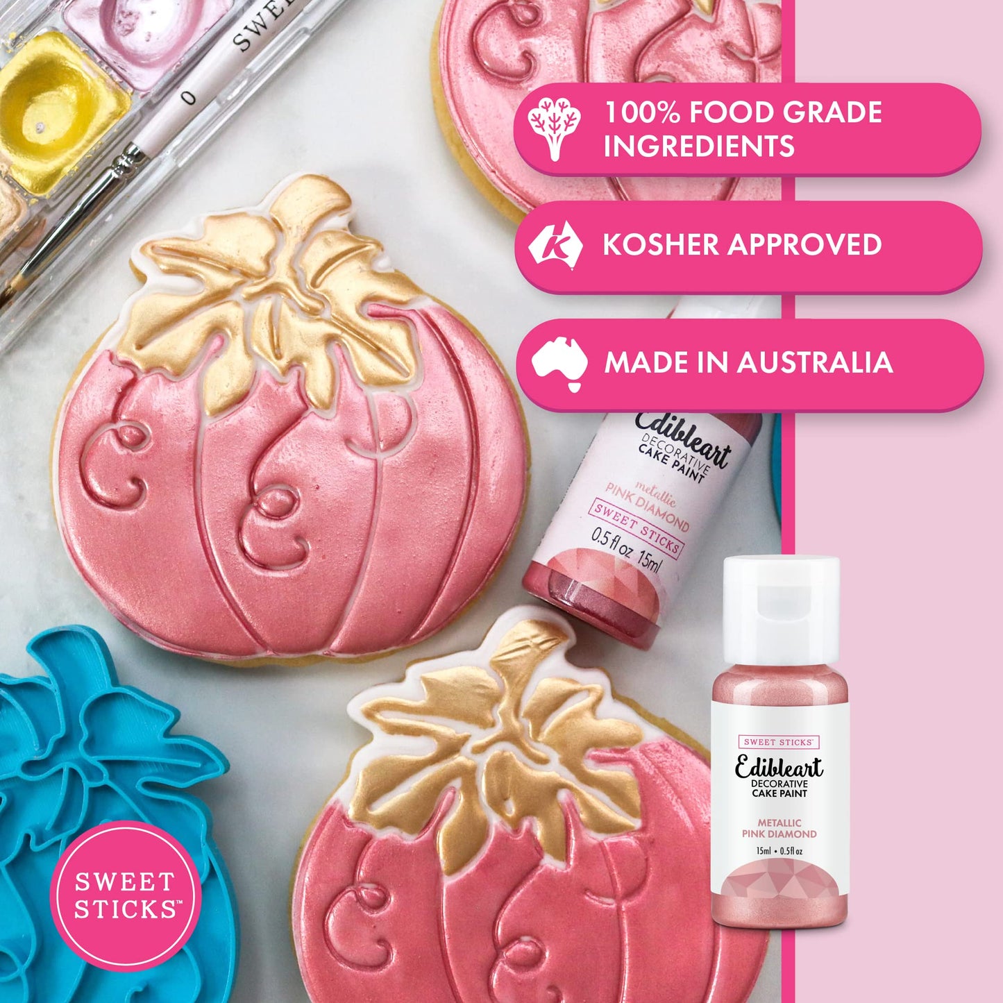 SWEET STICKS Edible Art Cake Paint, Metallic Pink Diamond, 0.5 Fl Oz