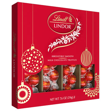 Lindt Lindor Milk Chocolate Candy Truffles Modern Gift Box, Assorted Chocolate Candy With Smooth, Melting Truffle Center, 7.6 Oz
