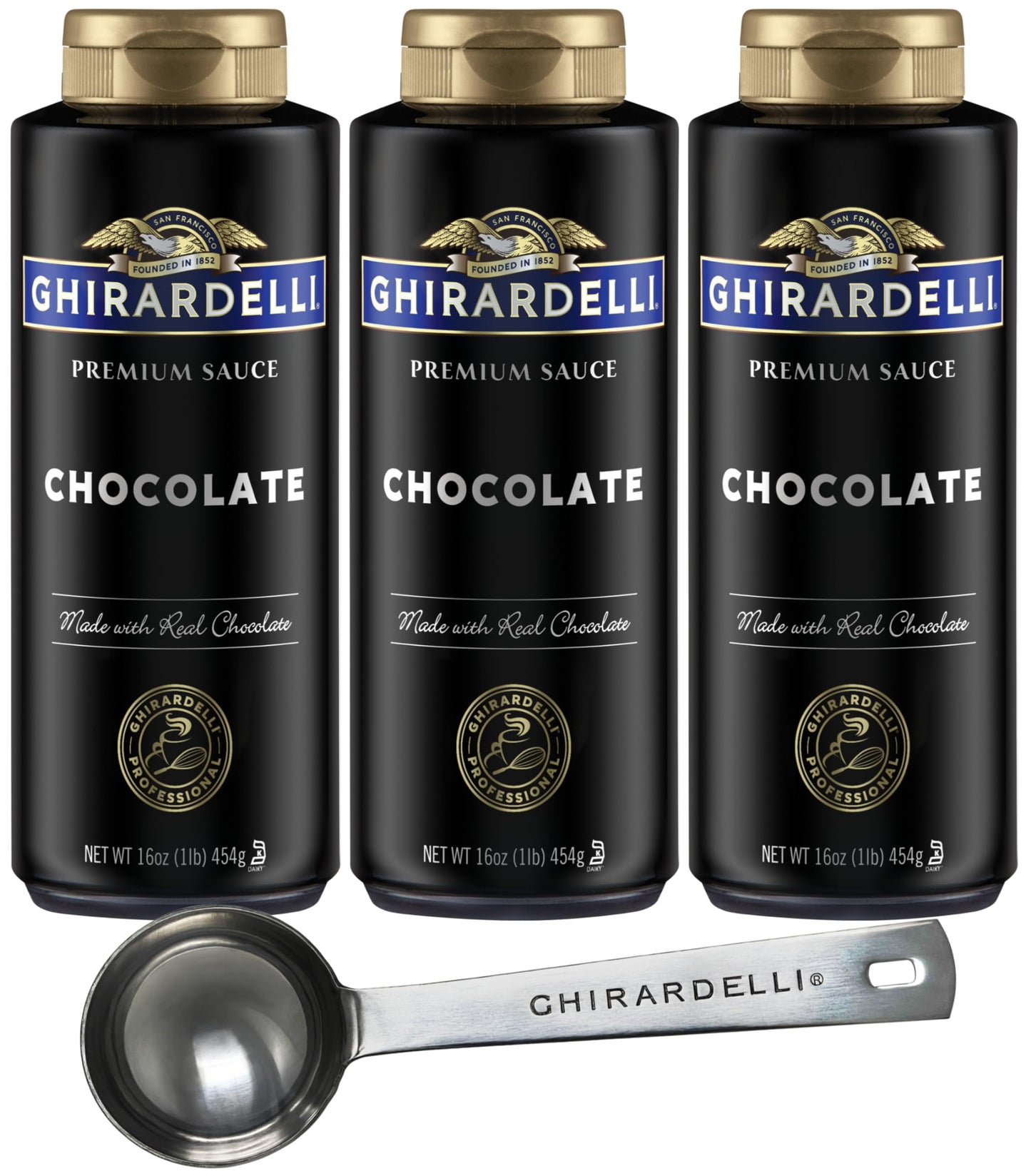 Ghirardelli Chocolate Sauce  16 Ounce Squeeze Bottle (Pack Of 3) With Ghirardelli Stamped Barista Spoon