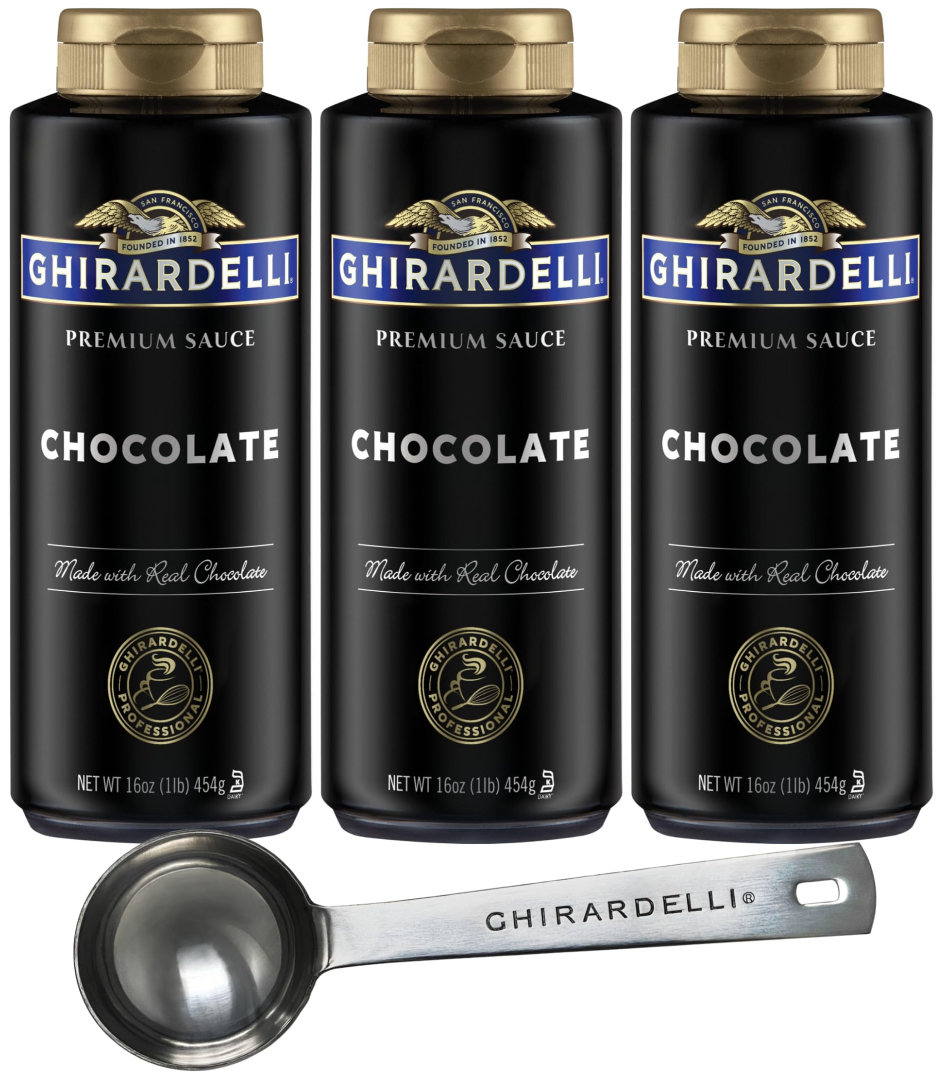 Ghirardelli Chocolate Sauce  16 Ounce Squeeze Bottle (Pack Of 3) With Ghirardelli Stamped Barista Spoon
