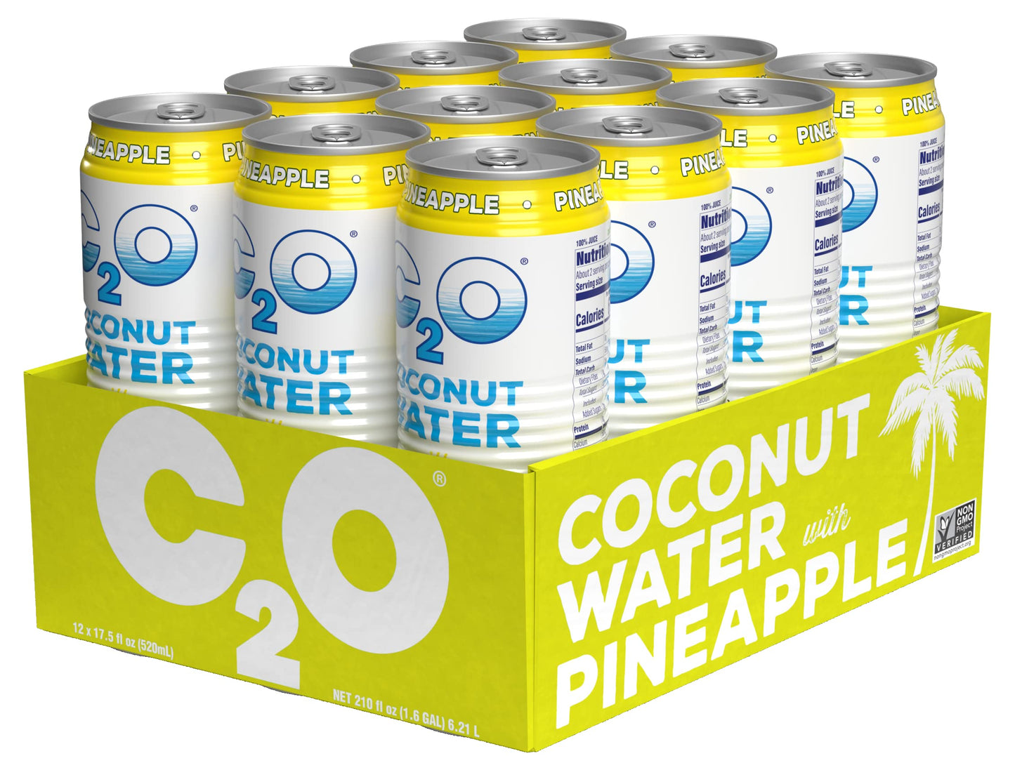 C2O - Coconut Water With Pineapple (12 Pack) - Made With Fresh Coconut Water - Plant Based - Non Gmo - Canned Water - Natural Hydration, Essential Electrolytes, & Potassium - 12 Cans, 17.5 Fl Oz