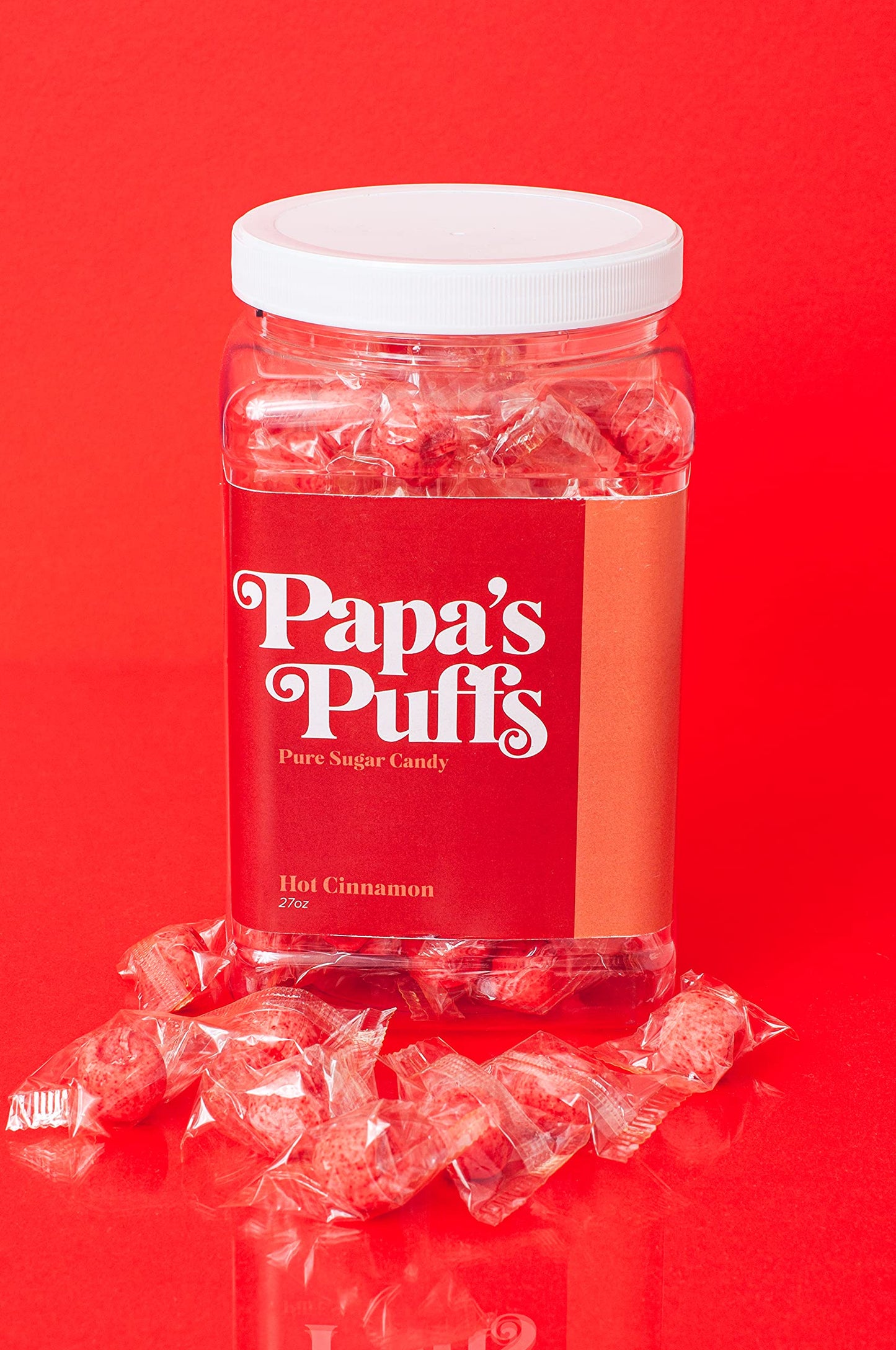 Papa'S Puffs Cinnamon Flavored Pure Sugar Candy - Individually Wrapped In Resealable Tub - Fat-Free, Gluten-Free, Cholesterol-Fr