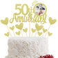 Sumerk 13 PCS Gold Glitter Cake Topper for 50th Anniversary Decorations, Medium Size, Wood Material