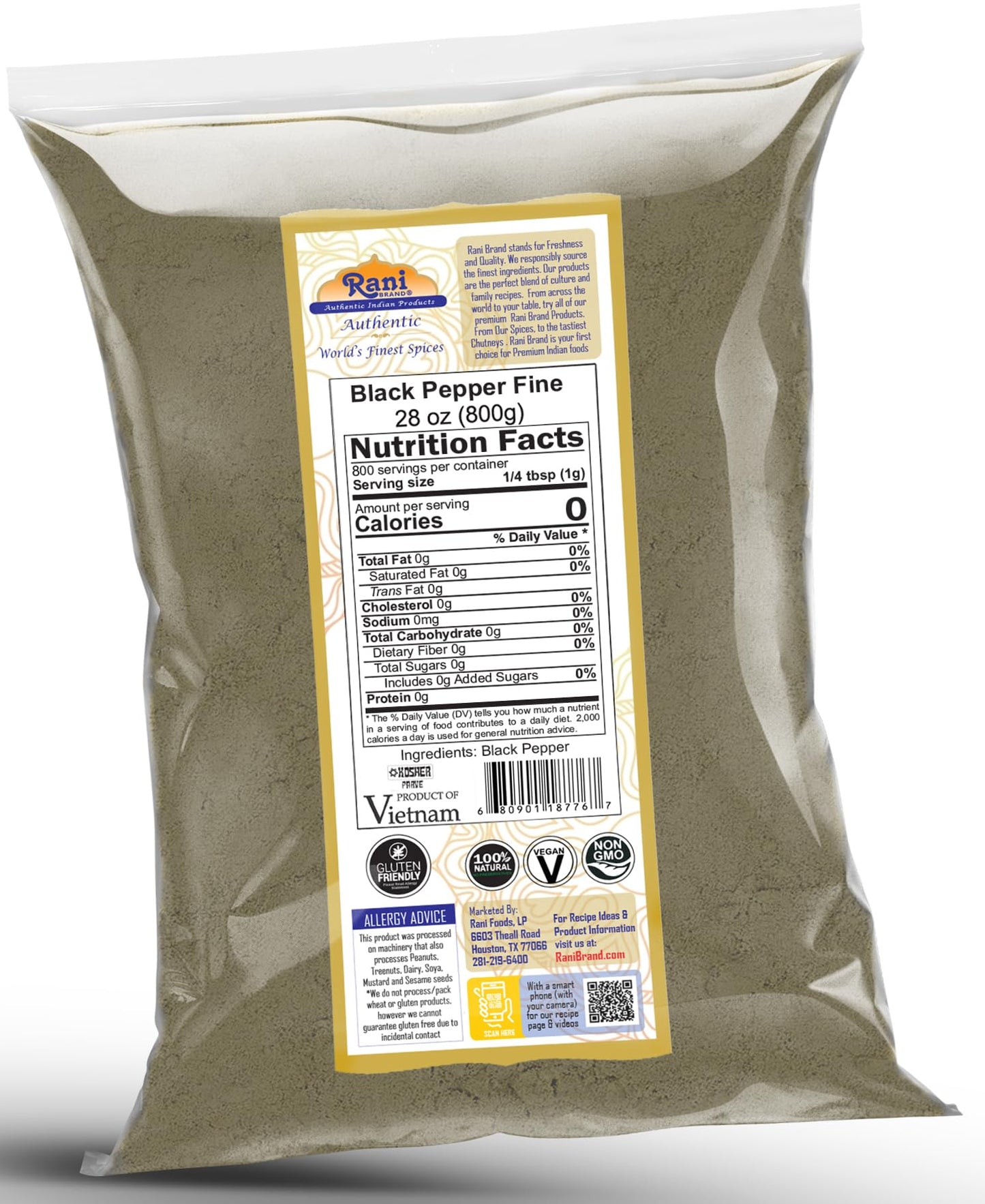 Rani Black Pepper Fine Powder 80 Mesh 28Oz (1.75Lbs) 800G ~ All Natural | Vegan | Gluten Friendly | Non-Gmo | Kosher | Product O
