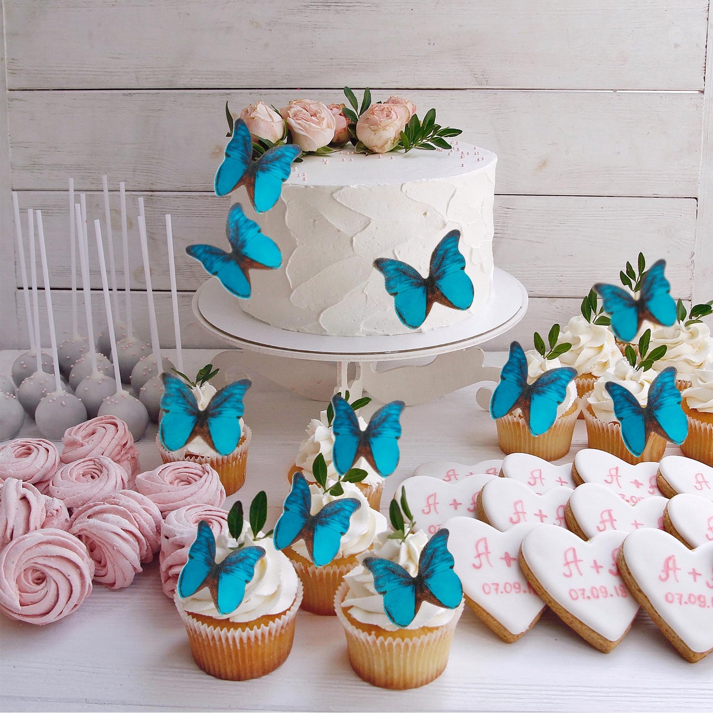 Gyufise 48Pcs Edible Butterfly Cake Decorations - Wafer Paper Butterflies & Cupcake Toppers - Blue
