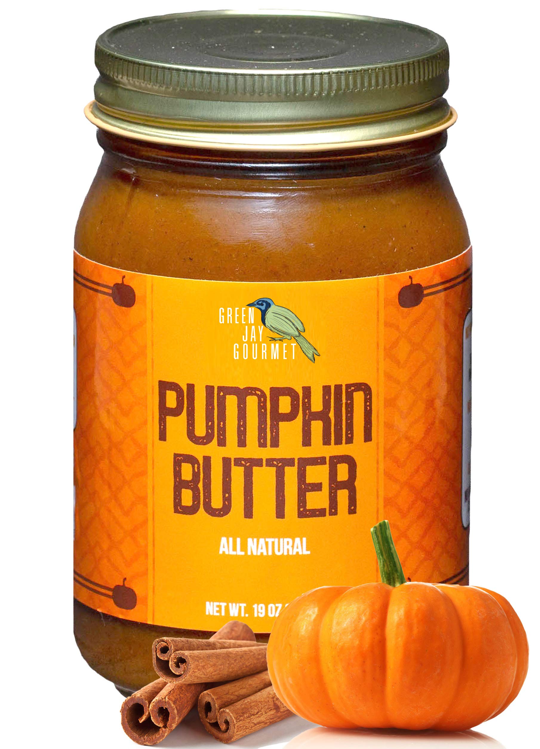 Green Jay Gourmet Pumpkin Butter - All-Natural, Gluten-Free Fruit Spread - 19 Ounces - No Corn Syrup, Preservatives, or Trans-Fats