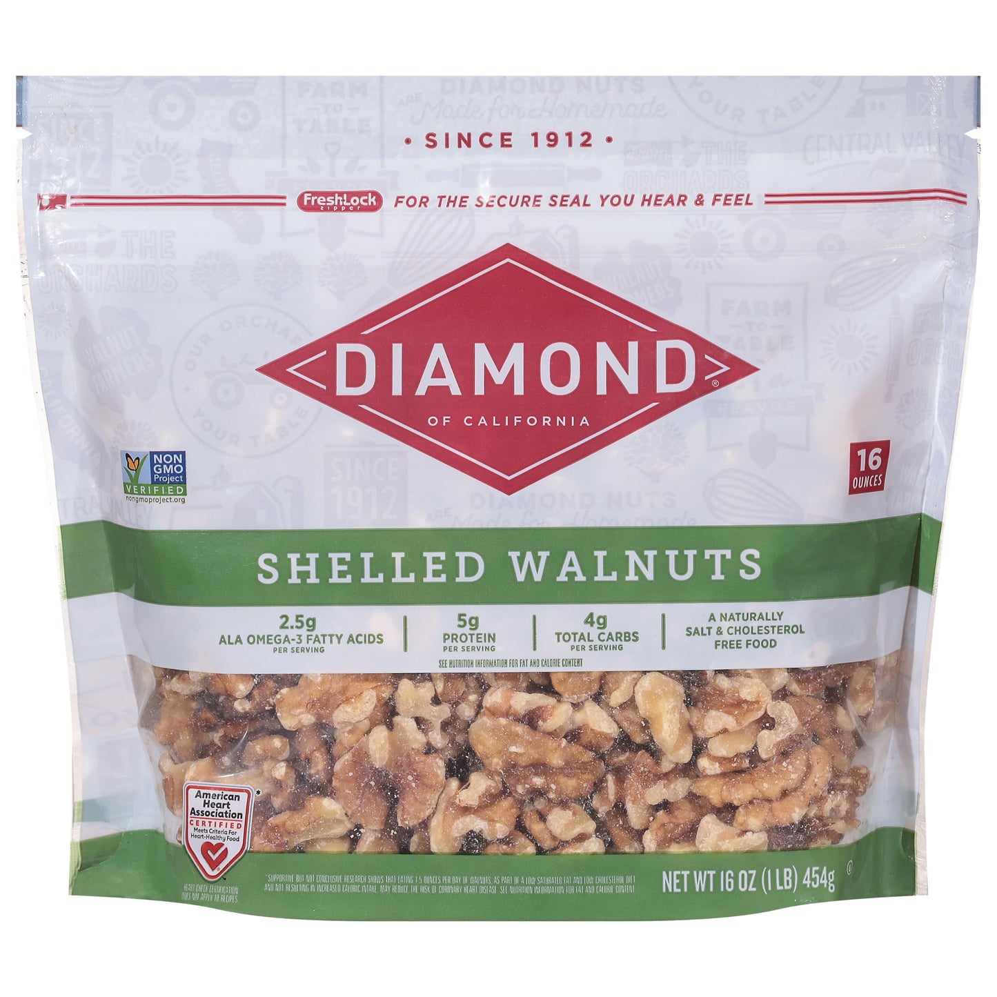 Diamond of California Shelled Walnuts, 16 oz, Natural, Pack of 1, Model 76811042096