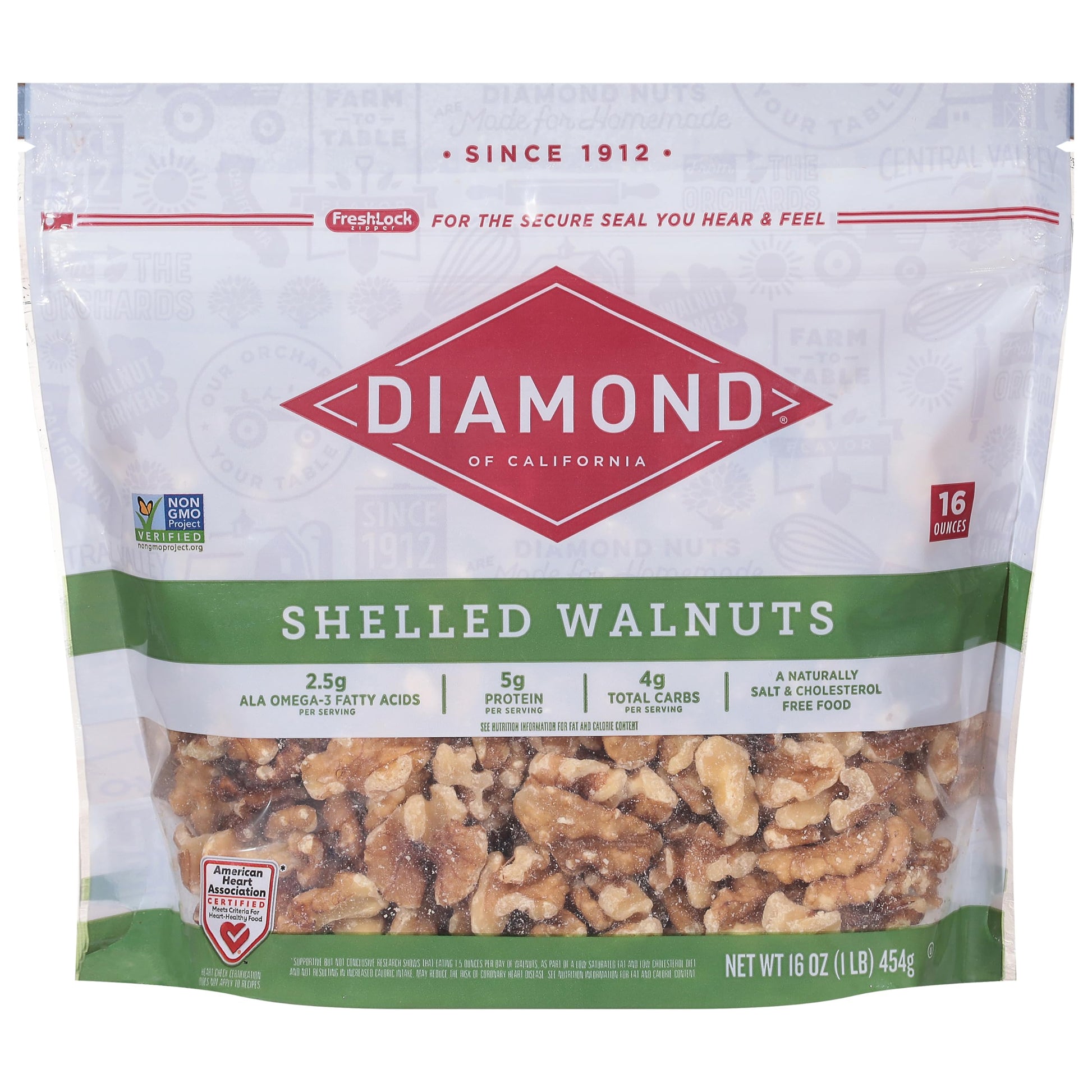 Diamond of California Shelled Walnuts, 16 oz, Natural, Pack of 1, Model 76811042096