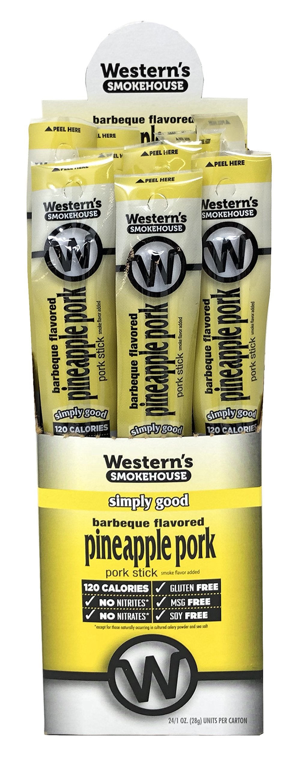 Westerns Smokehouse Barbeque & Pineapple Pork Jerky Sticks, Gluten-Free, 1 Ounce (Pack of 24), Individually Wrapped