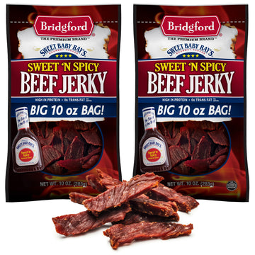 Bridgford Sweet Baby Rays Beef Jerky Sweet N Spicy 10 oz Pack of 2 - High Protein Sweetened Spicy Beef Jerky for Your Dietary Pr