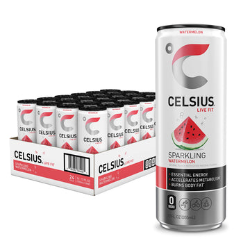 Celsius Sparkling Watermelon, Functional Essential Energy Drink, 12 Fl Oz (Pack Of 24)