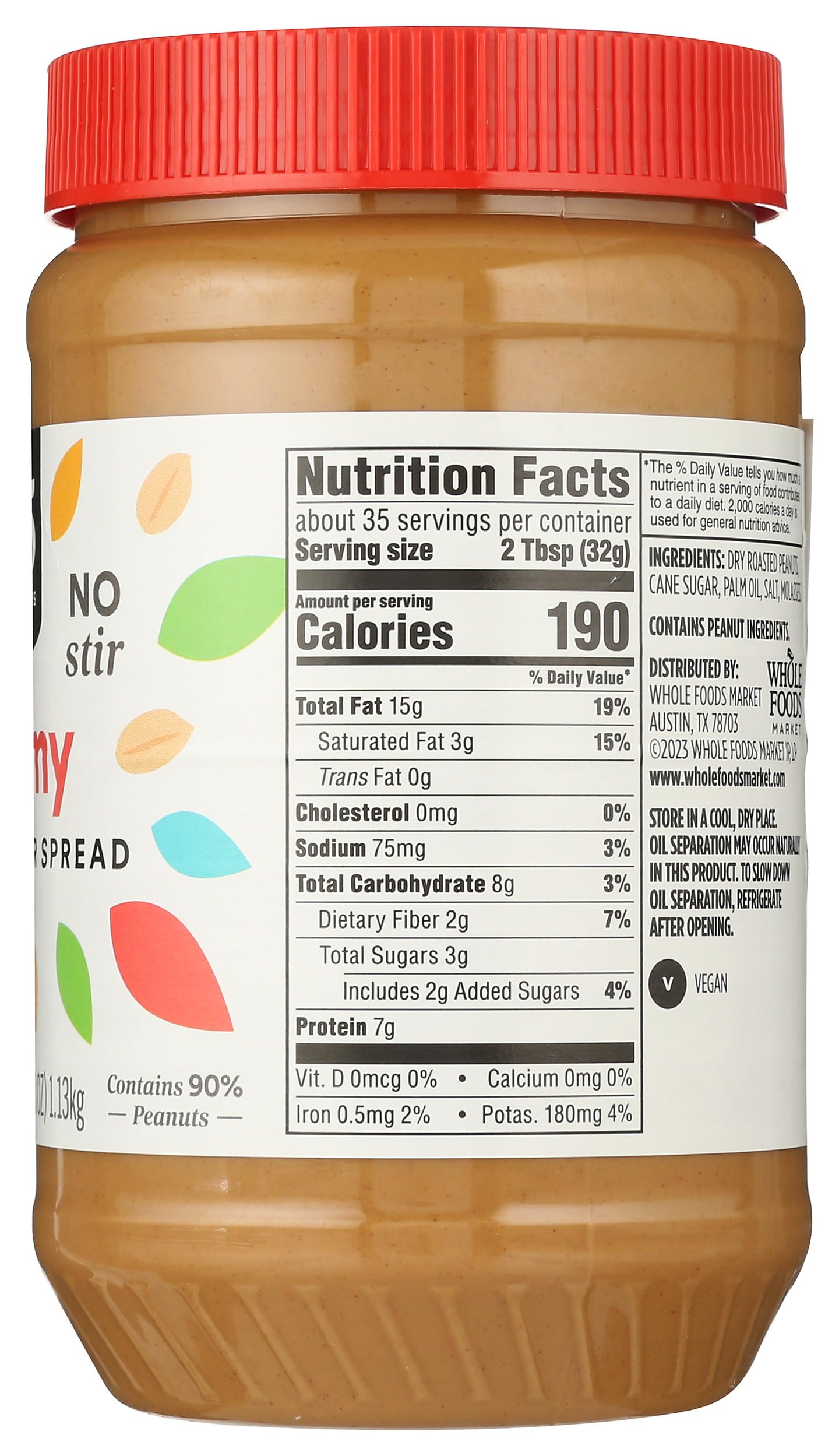 365 by Whole Foods Market, Creamy Peanut Butter Spread, No Stir, 40 Ounce