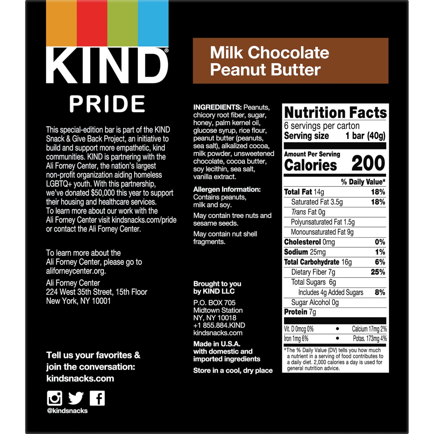 KIND Bars, Snack & Give Back Pride, 12 Count, 1.4 Oz, Milk Chocolate Peanut Butter (Packaging May Vary)