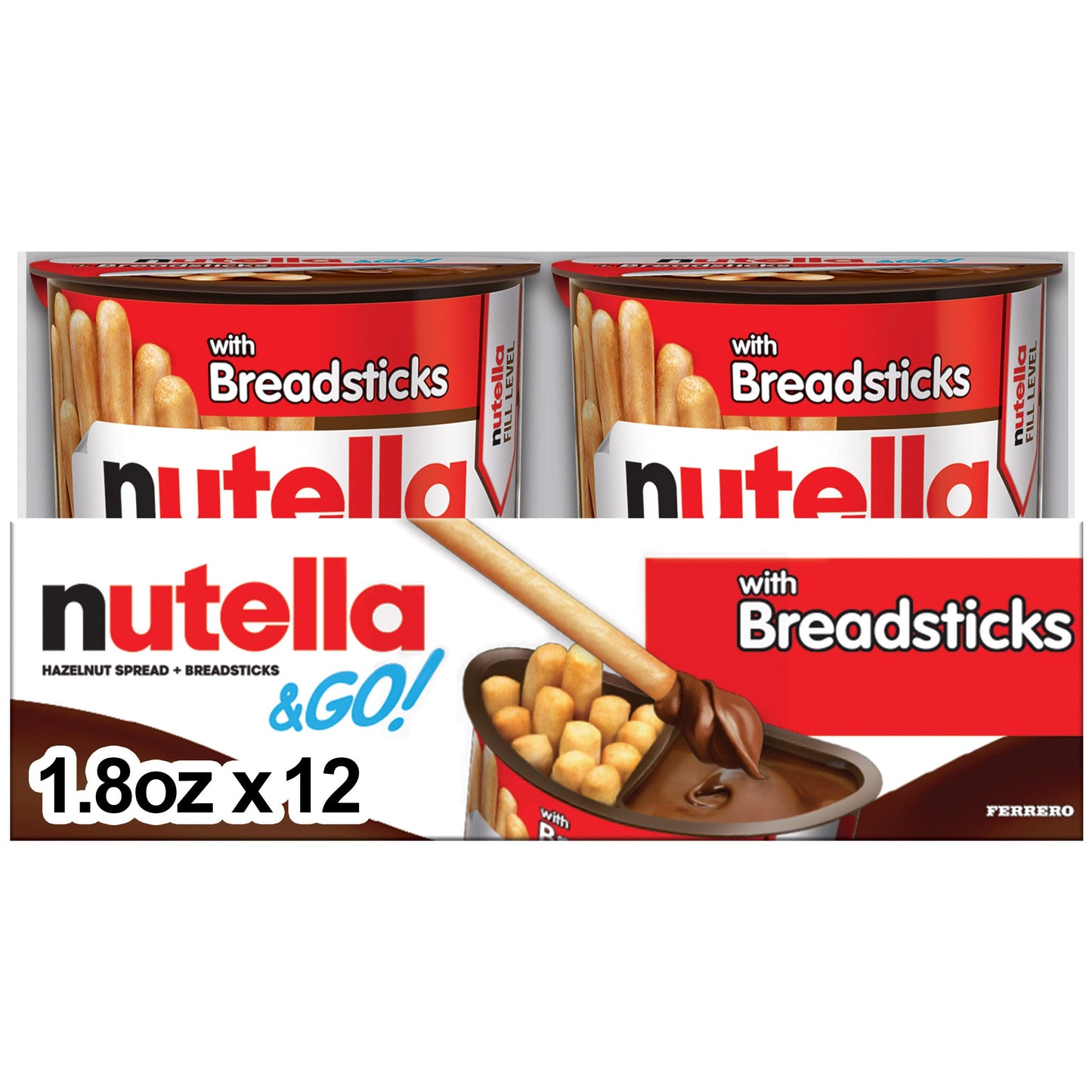 Nutella & GO! Hazelnut and Cocoa Spread with Breadsticks, 1.8 oz Each, Bulk 12 Pack