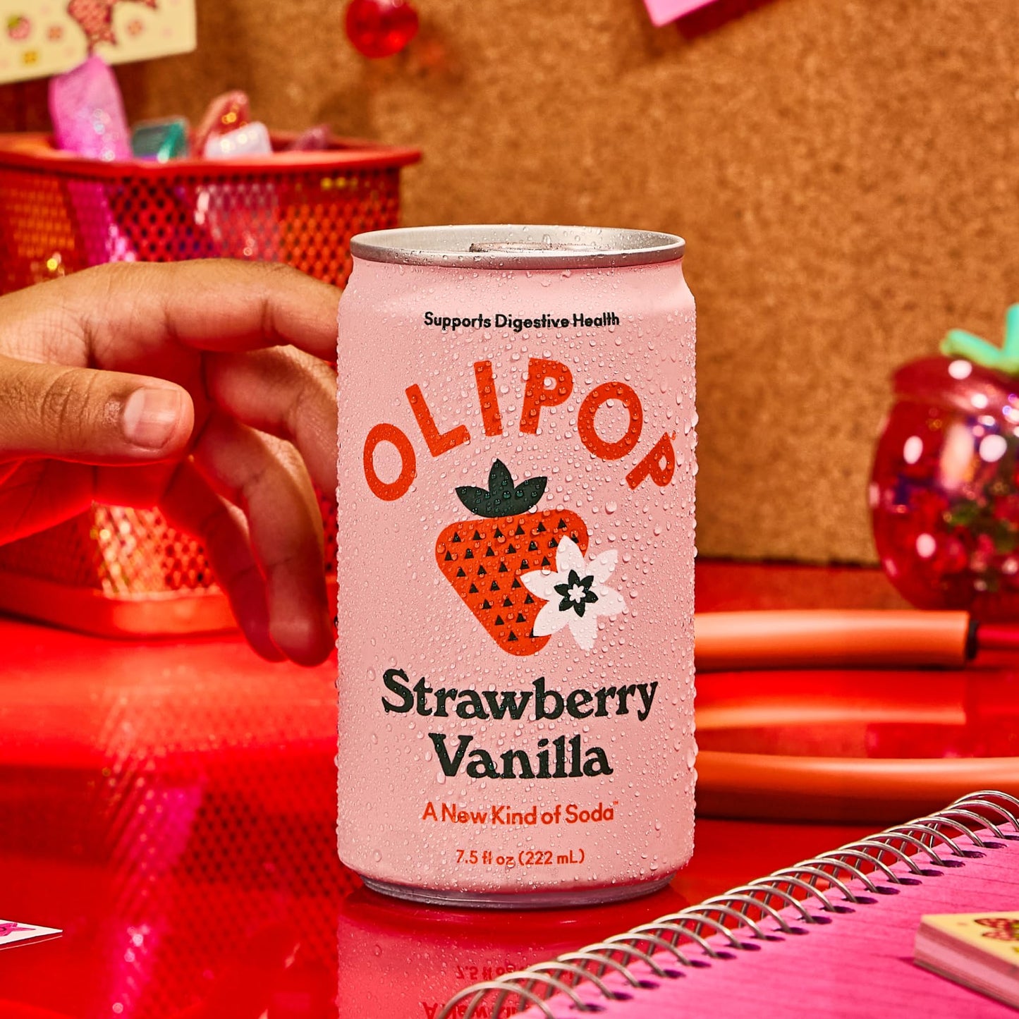 OLIPOP Minis Prebiotic Soda Pop  Strawberry Vanilla  Pantry Pack Packed with Prebiotics  Fiber  and Botanicals  Gluten Free  Vegan  GMO Free  7.5oz (6-Cans)