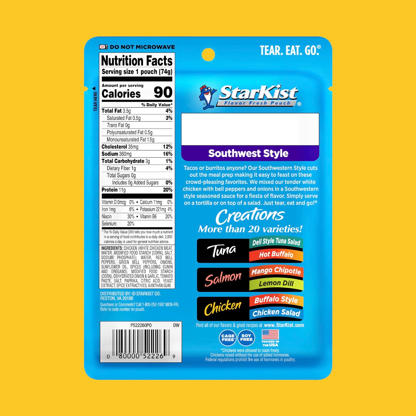 Starkist Chicken Creations, Southwest Style, 2.6 Oz Pouch, Pack Of 12