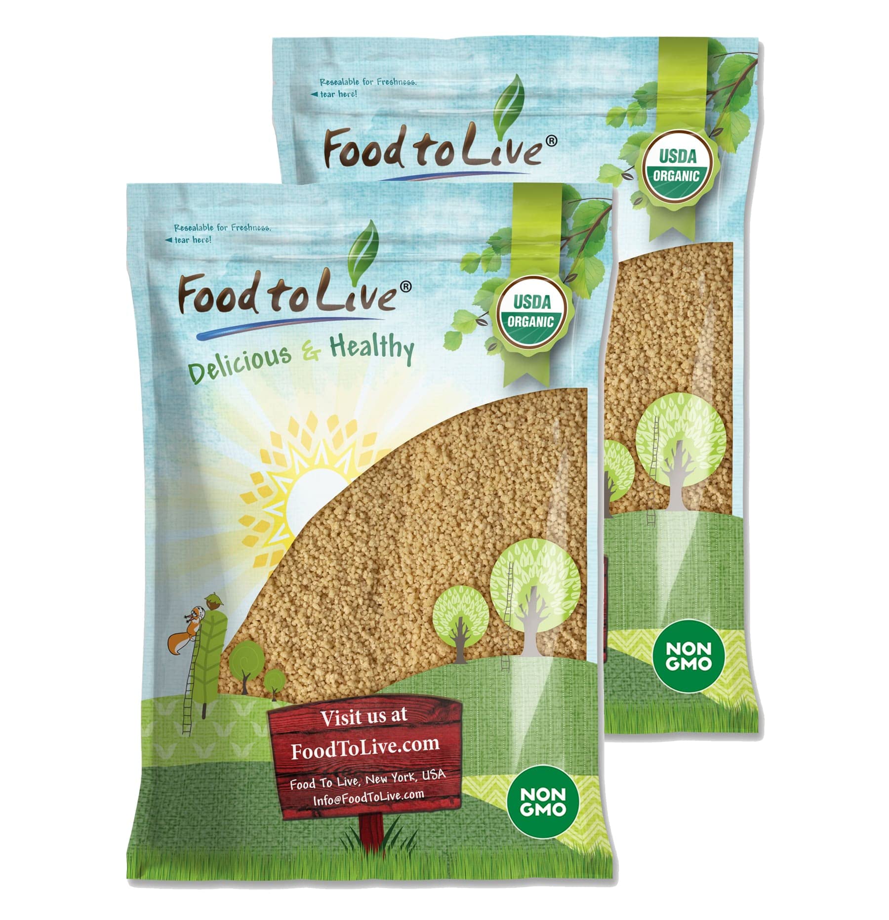Food to Live - Organic Whole Wheat Couscous, 25 Pounds Non-GMO, Kosher, Raw, Vegan, Bulk