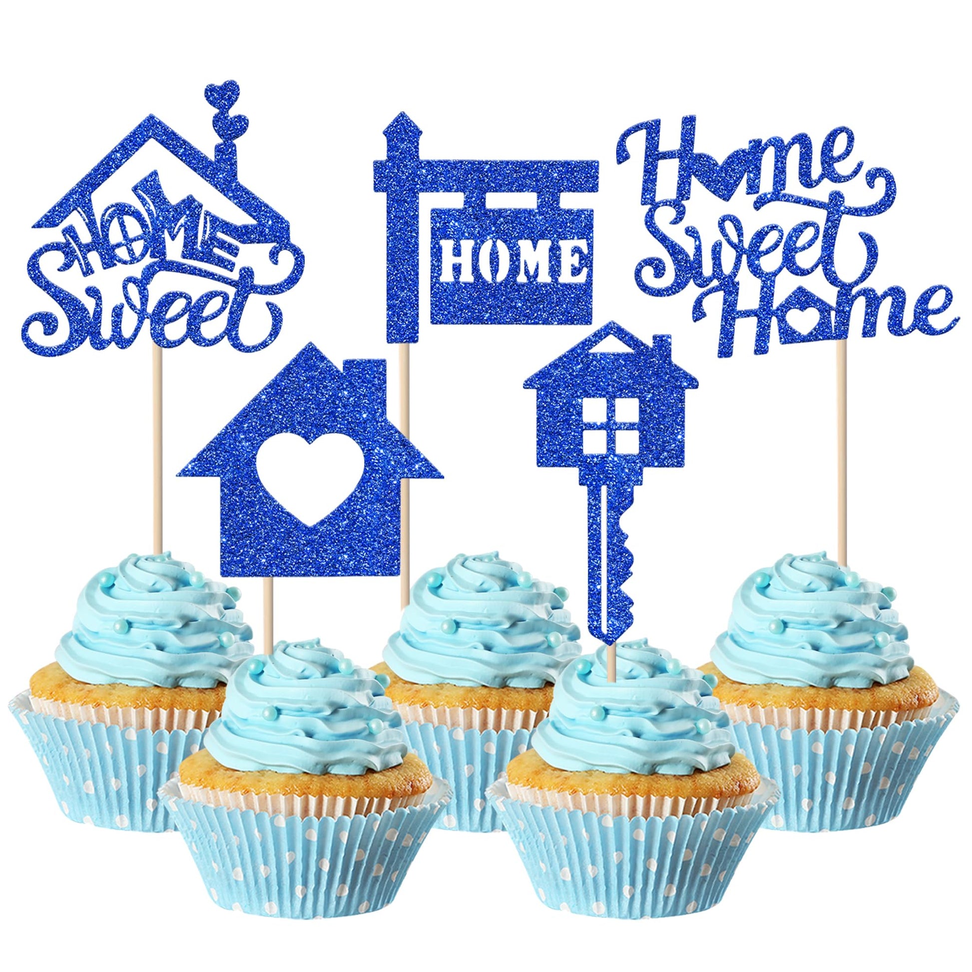 Rsstarxi Cupcake Toppers - 30 Pack Sweet Home Housewarming Decorations - Deep Blue Paper Picks