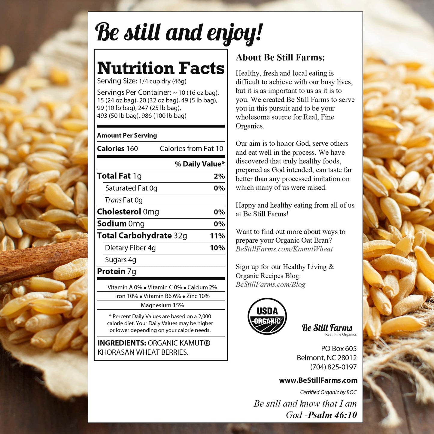 Be Still Farms Organic Kamut Wheat Berries Khorasan (4.8lb) - Ancient Whole Grain Bulk - Ideal for Flour, Pasta, Salads, Soups -