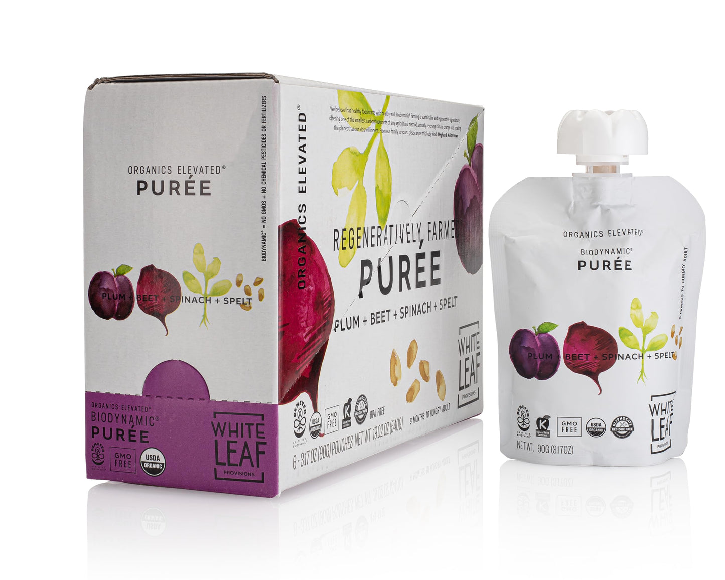 White Leaf Provisions Organic Baby Food Pouches - USDA, GMO & BPA Free Squeezable Toddler Snacks - 24 x 90 grams (24 Pouches, Pl