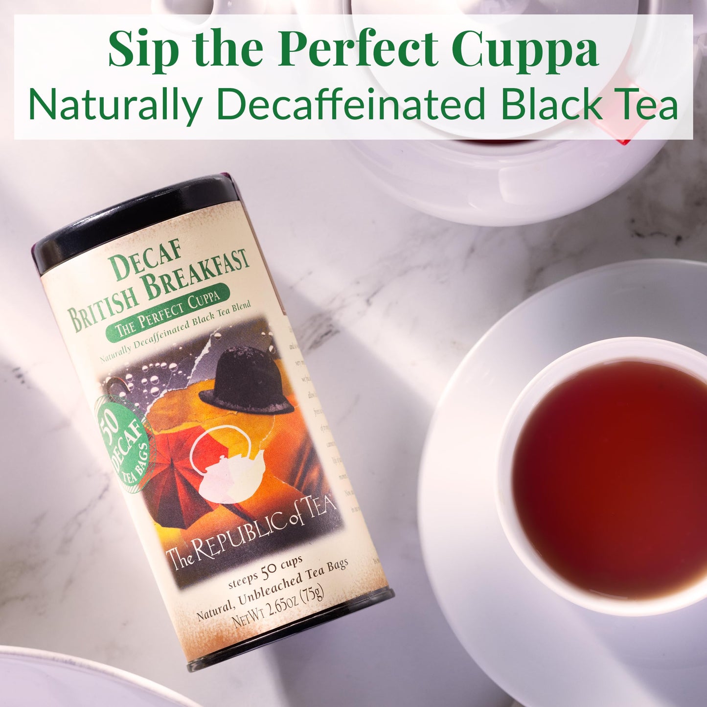 The Republic of Tea Decaf British Breakfast Black Tea, 50 Count Tea Bags, Model SYNCHKG041271
