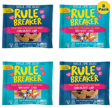 Rule Breaker Vegan & Gluten Free Cookies | Chocolate Chip & Birthday Cake | Plant-Based  Dairy  Nut  Soy  Allergen Free  Kosher | Soft-Baked School Snacks Cookies For Kids & 18+ Uses (Pack Of 8)