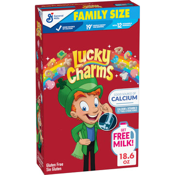 Lucky Charms Gluten Free Cereal With Marshmallows, Kids Breakfast Cereal, Made With Whole Grain, Family Size, 18.6 Oz