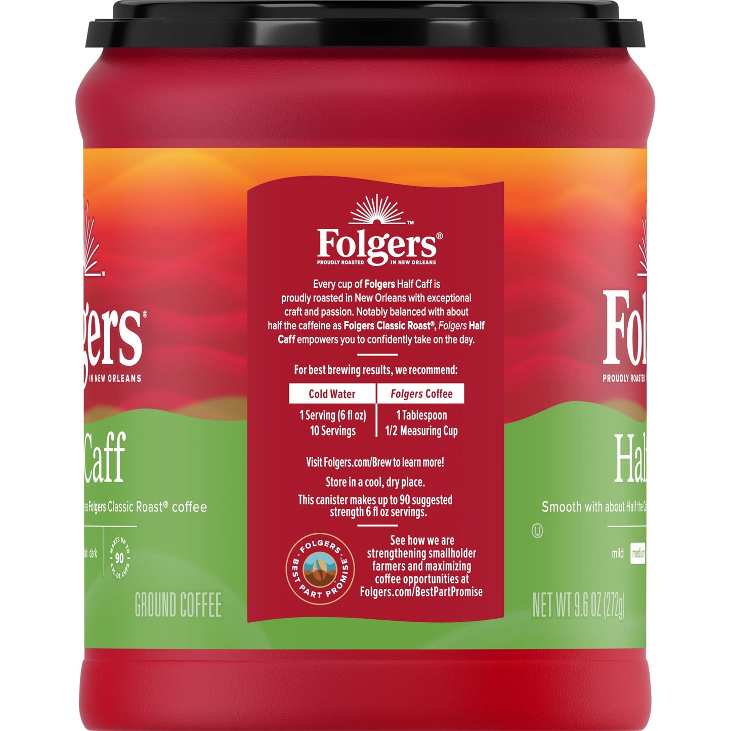 Folgers Half Caff Ground Coffee, Medium Roast, 9.6 Ounce, Pack of 1