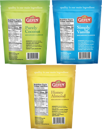 Gefen Gluten Free Macaroons, 10Oz (3 Pack Variety) | Coconut, Honey Almond, & Vanilla | Resealable Bag | Dairy Free | Kosher For