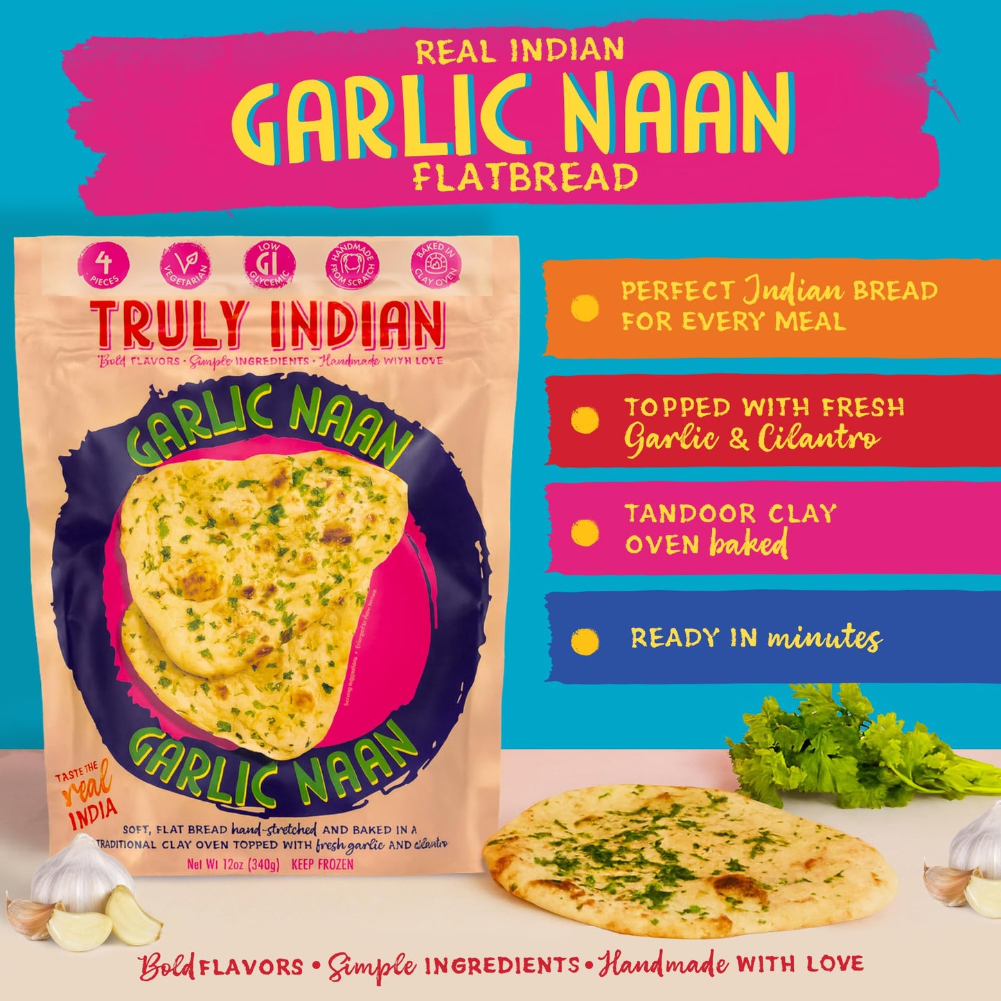 TRULY INDIAN, Indian Food, Garlic Naan, 12 OZ