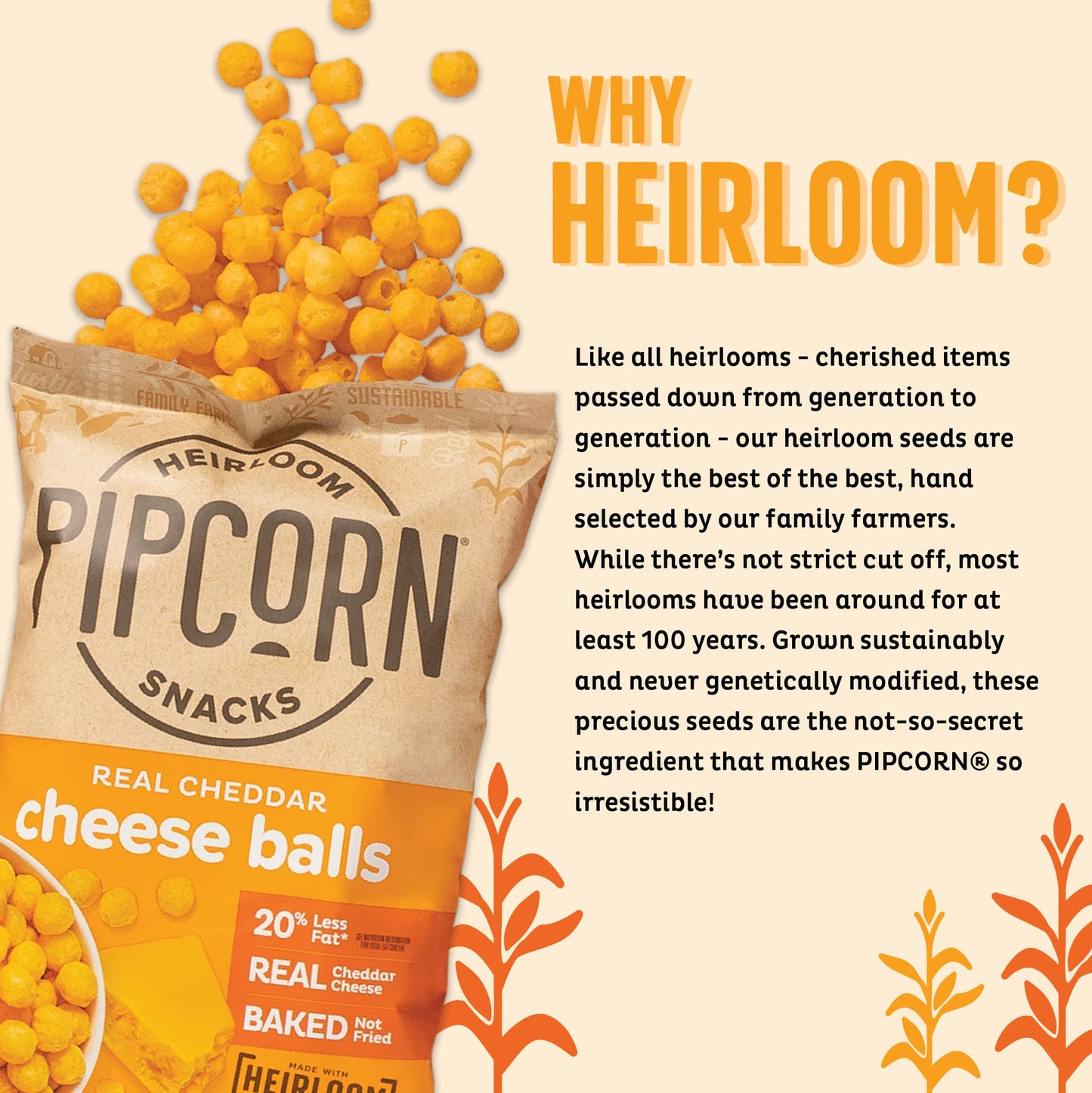 Heirloom Cheddar Cheese Balls By Pipcorn - 4.5Oz - Organic Cheese No Artificial Anything Non-Gmo Heirloom Corn No Preservatives