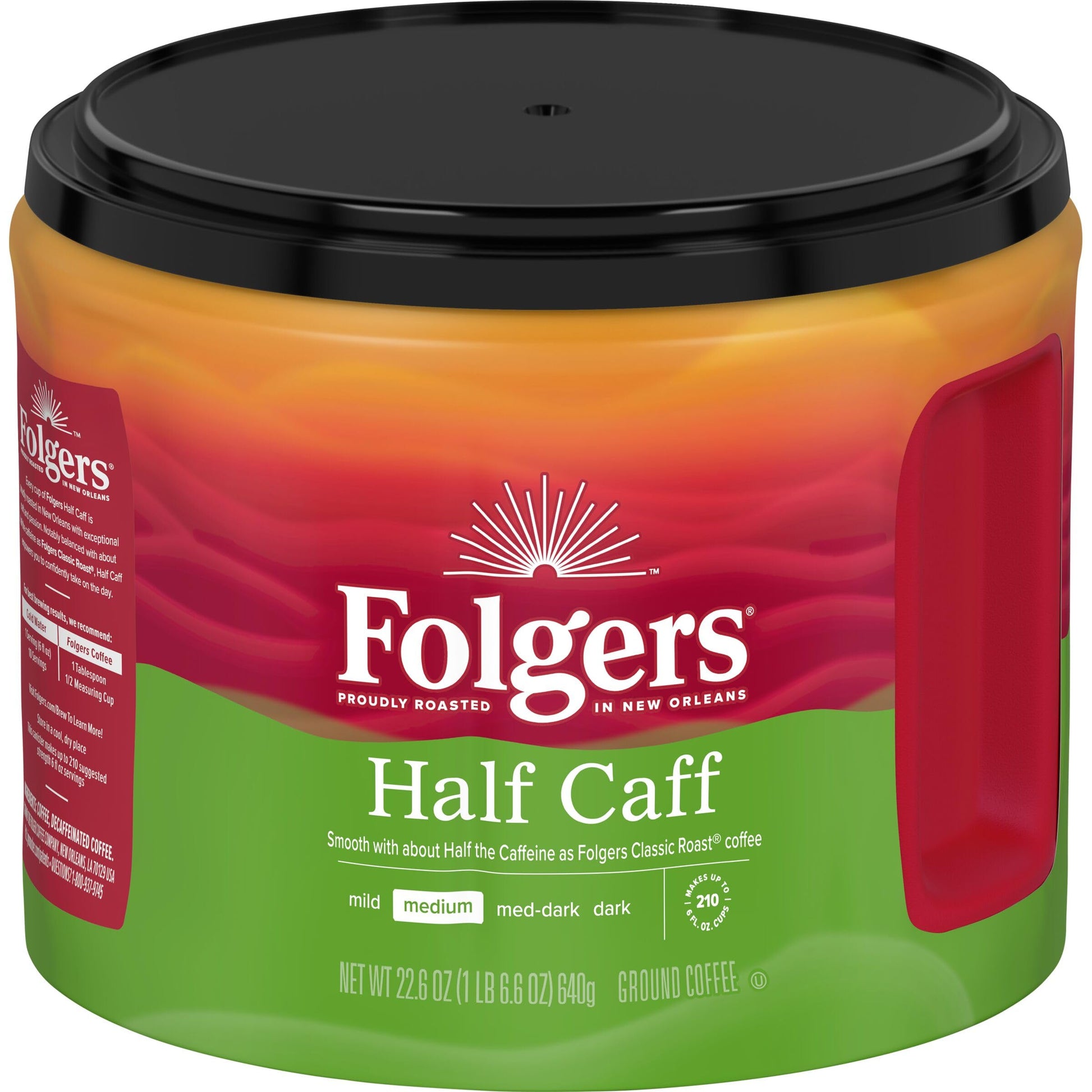 Folgers Half Caff Medium Roast Ground Coffee  22.6 Ounce Canister