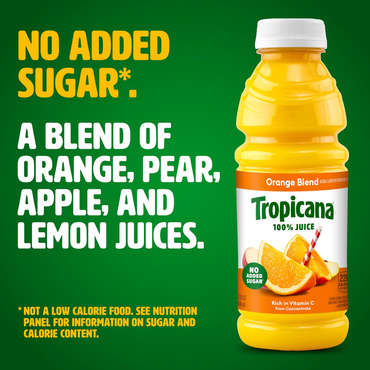 Tropicana 100% Orange Blend Juice, 15.2 Fl Oz Bottle, Pack of 12 - Refreshing Orange Flavor