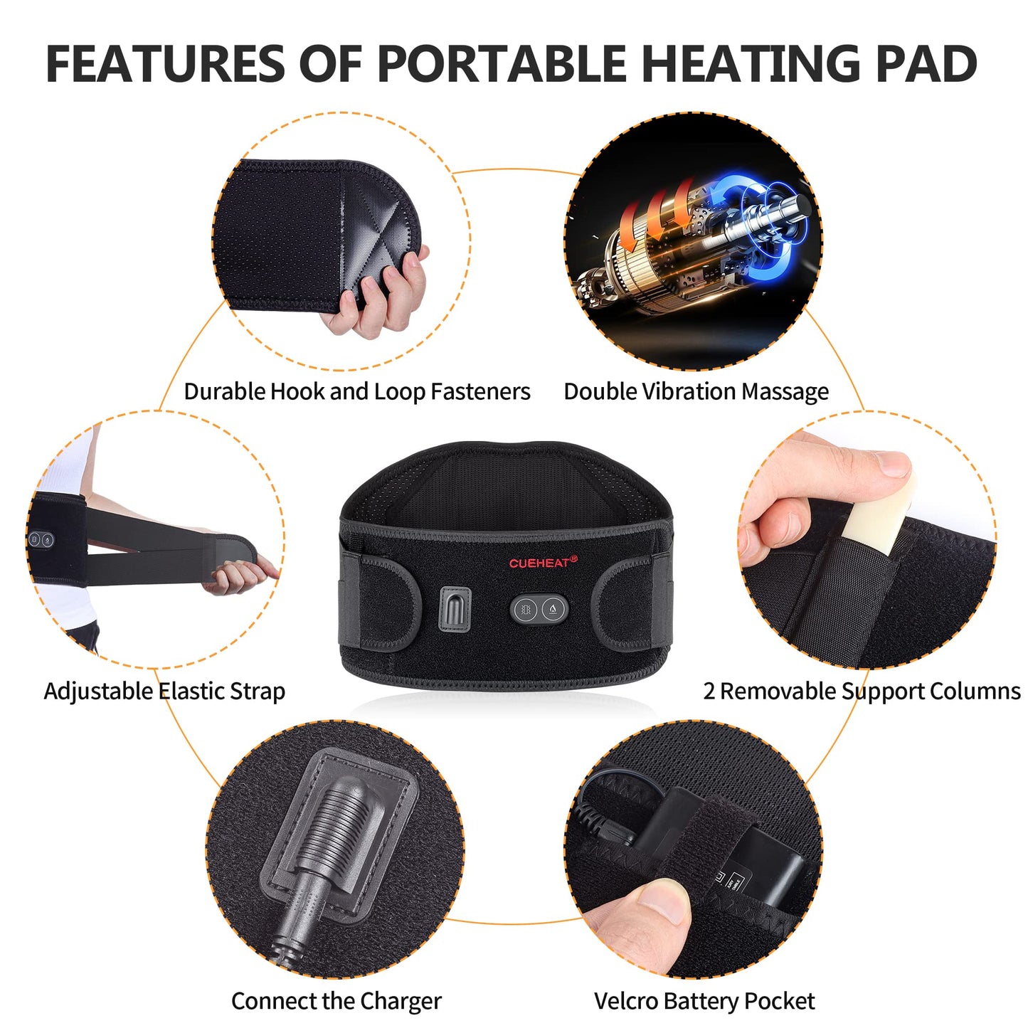 Cueheat Heating Pad Back Brace With Heat And Massage,Heated Back Massager With Rechargeable Battery, Back Heat Support Belt For